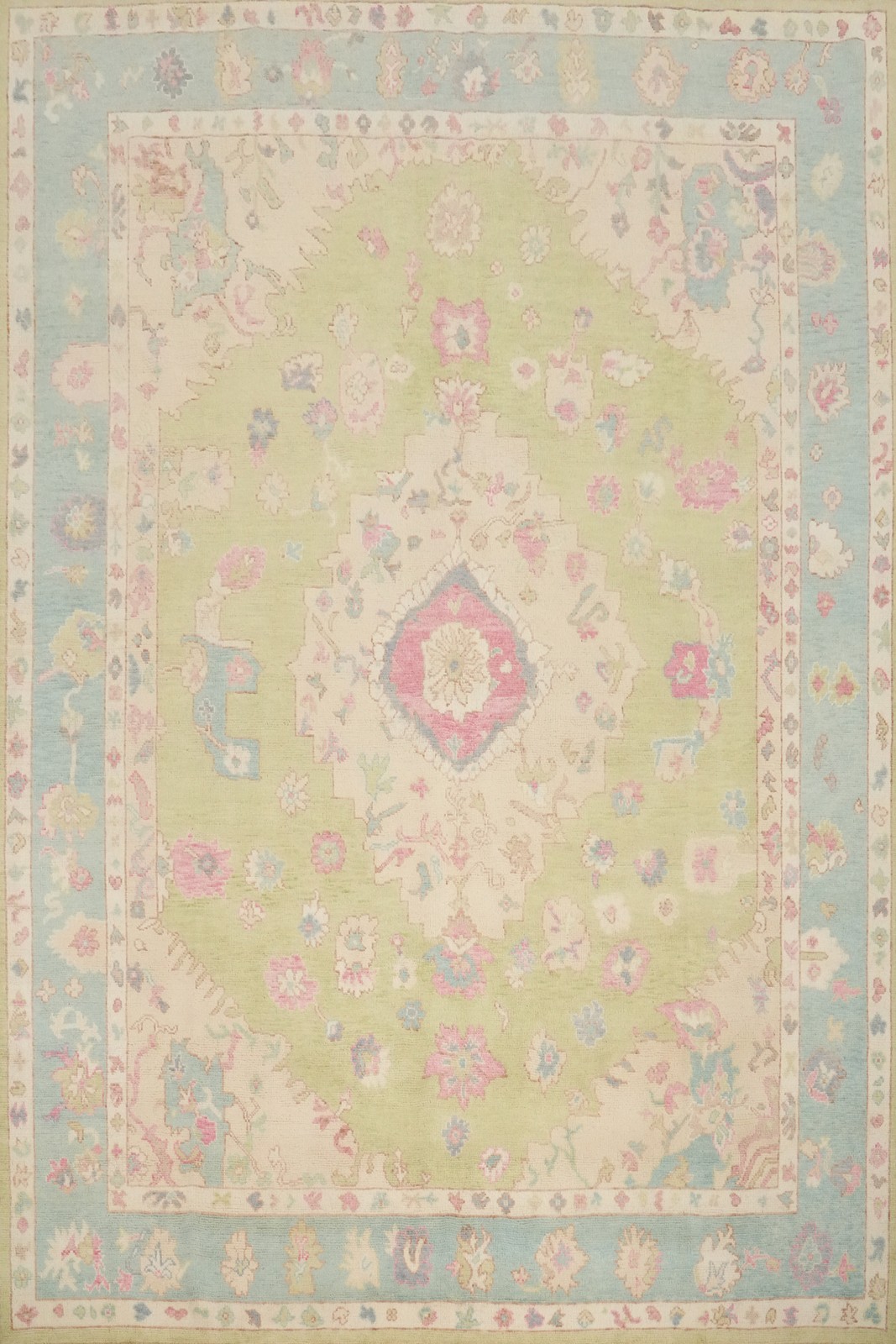 Light Green Vegetable Dye Area Rug 8×10 Wool Hand-knotted Living Room Carpet