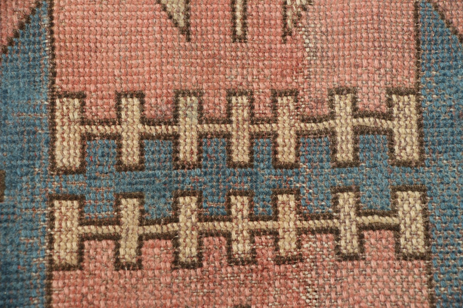 Turkish Vintage Rug, 4×6,7 ft Rug, Blue Pink Bordered Rug
