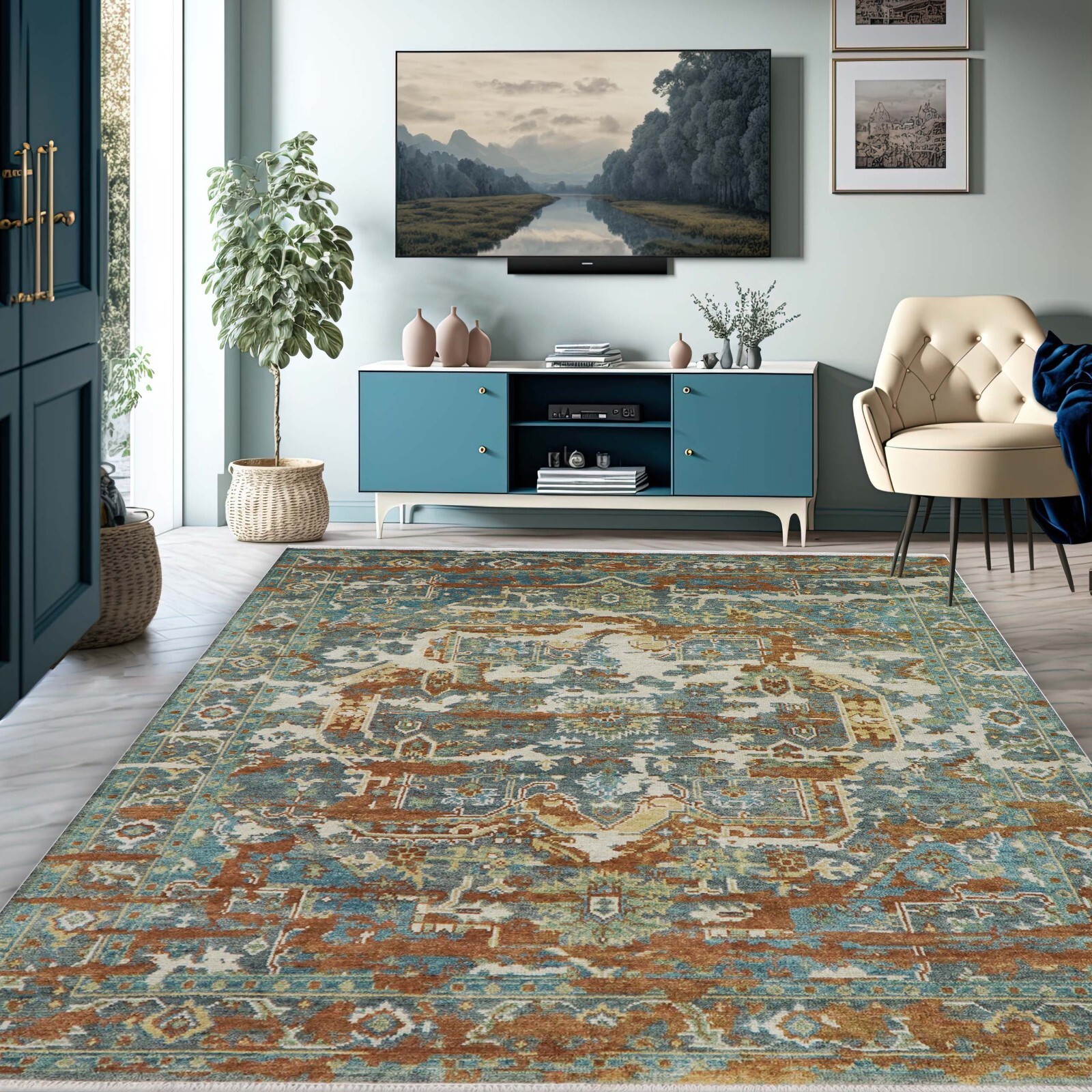 LoomBloom Muted Turkish Oushak Hand Knotted 100% Wool Area Rug Beige 7’10″x10’1″