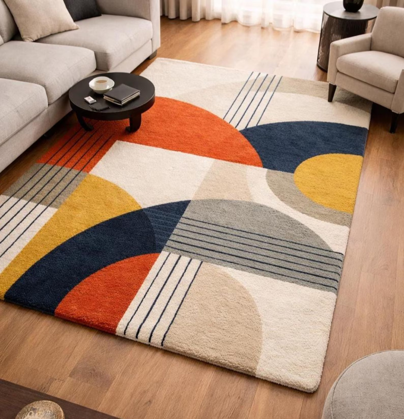Hand Tufted Wool Area Rug – Modern Geometric Abstract Design Area Rug & Carpet.