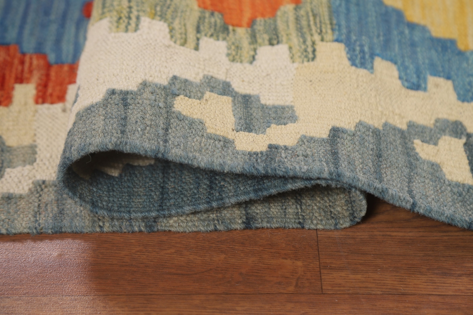 Flat-Weave Geometric Reversible Kilim Area Rug Wool Hand-Woven 5×6 ft Carpet