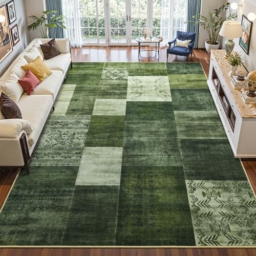 Washable Area Rugs 4×6 for Living Room, Modern Geometric 4 Ft X 6 Ft Green