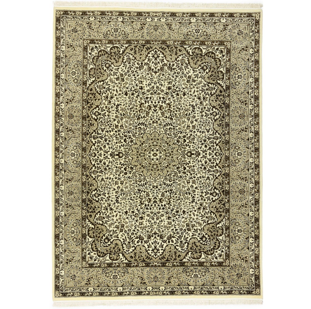 Classic Kirman Oriental Rug Beige Brown Floral Carpet for Bedroom Decor 6X8 ft