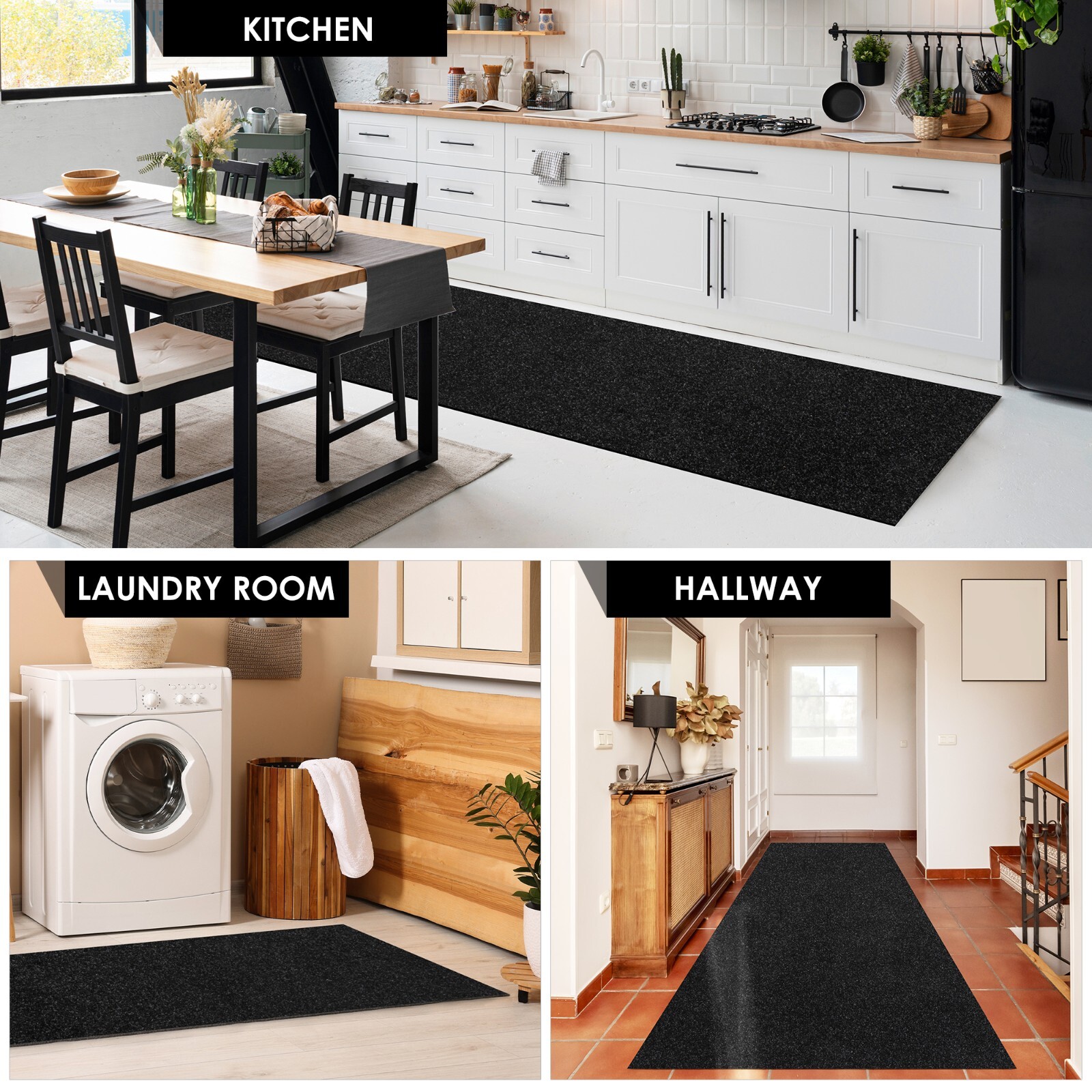 Area Rugs for Living Room or Bedroom, Black Carpet Runner Rug Indoor Mat