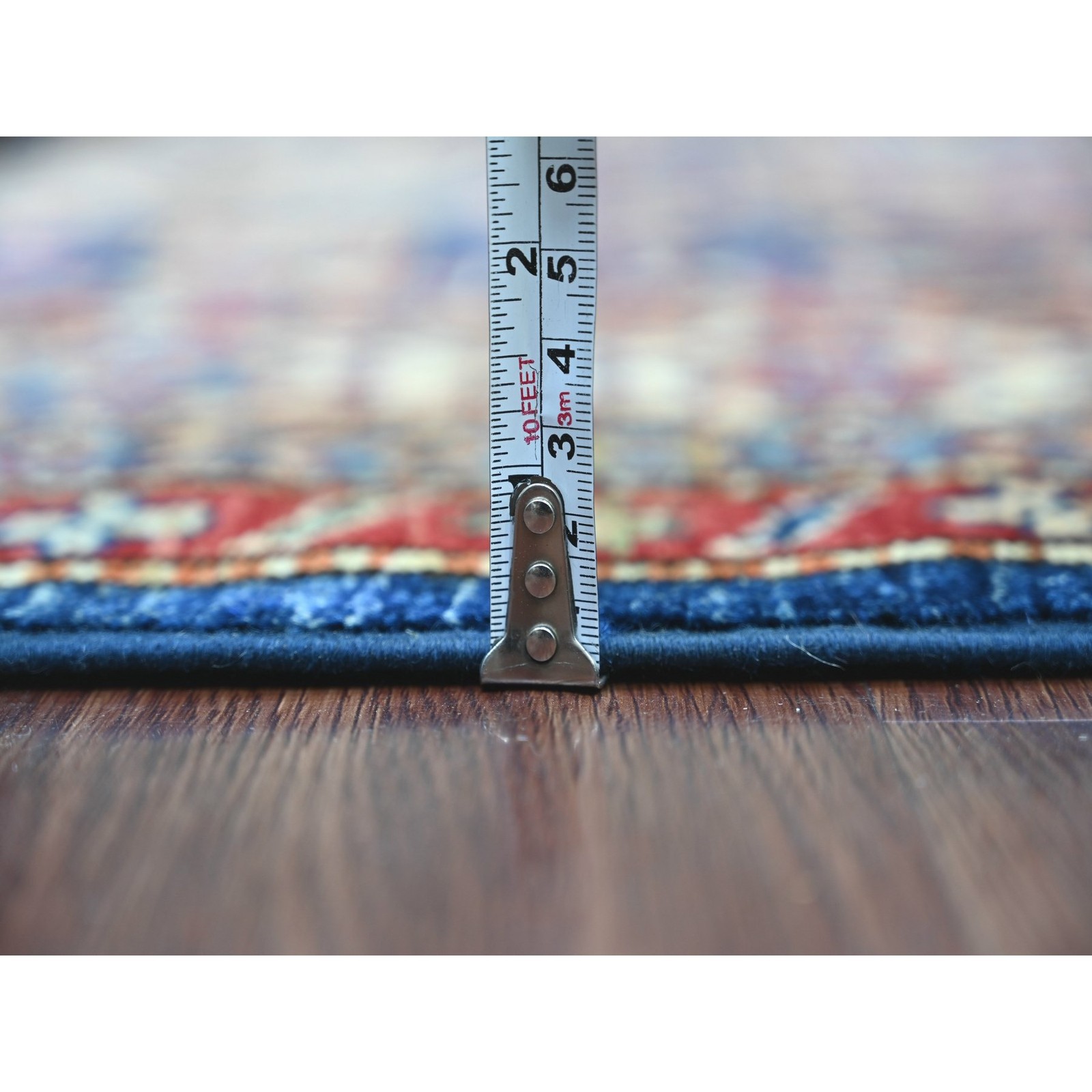 4’10″x7’5″ Navy Blue Afghan Super Kazak Hand Knotted Natural Wool Rug 22256