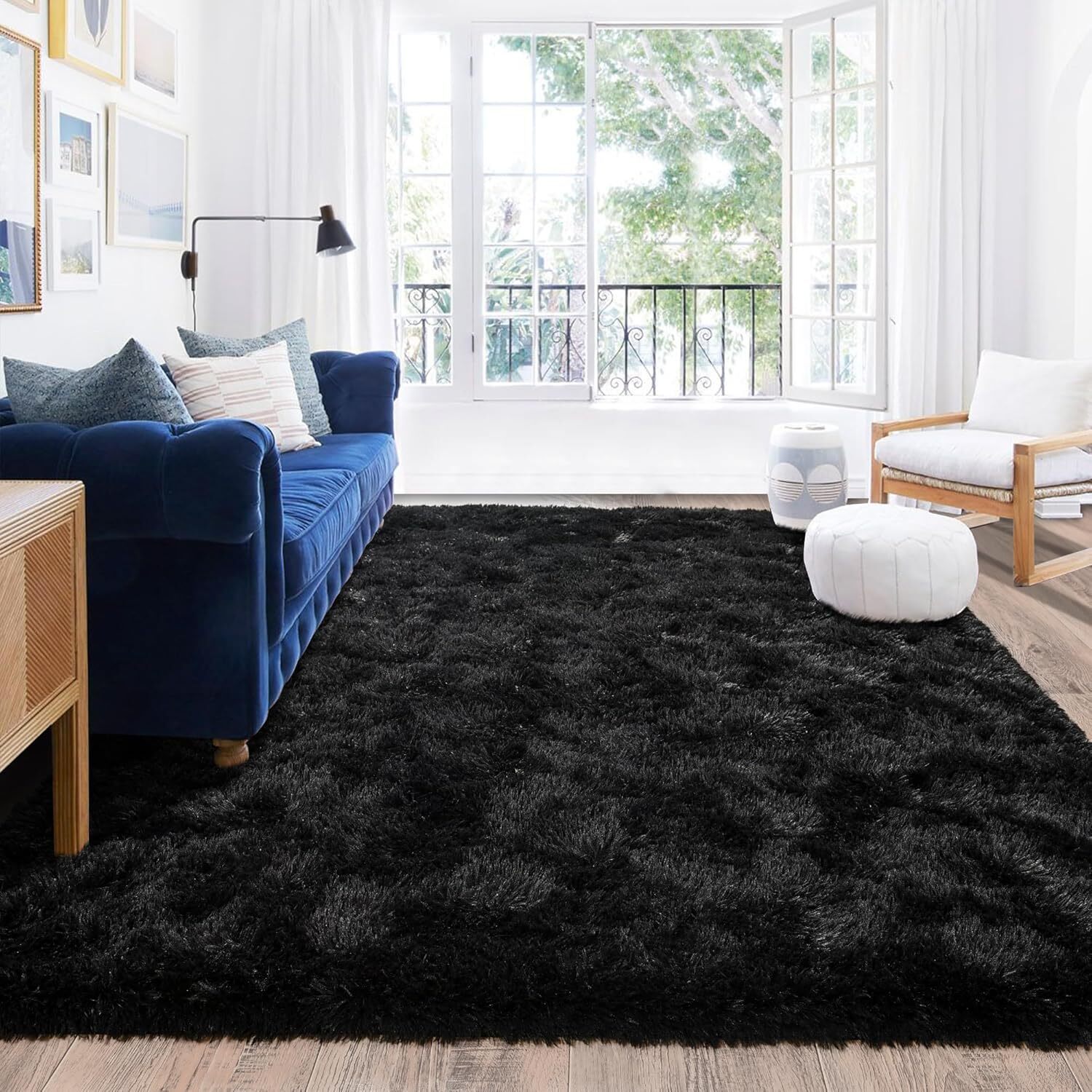 8×10 Area Rugs for Living Room Ultra Soft Large Shag Black Fluffy Carpet