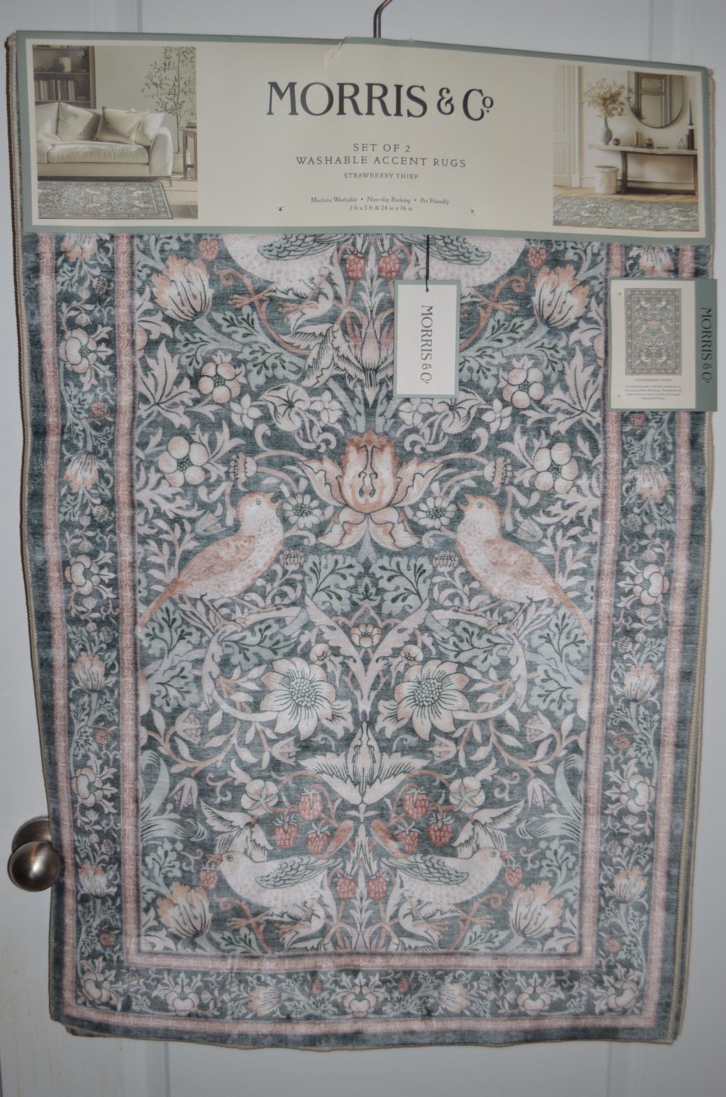 Morris & Co. 2 Piece Washable Accent Rug Set Strawberry Thief NWT