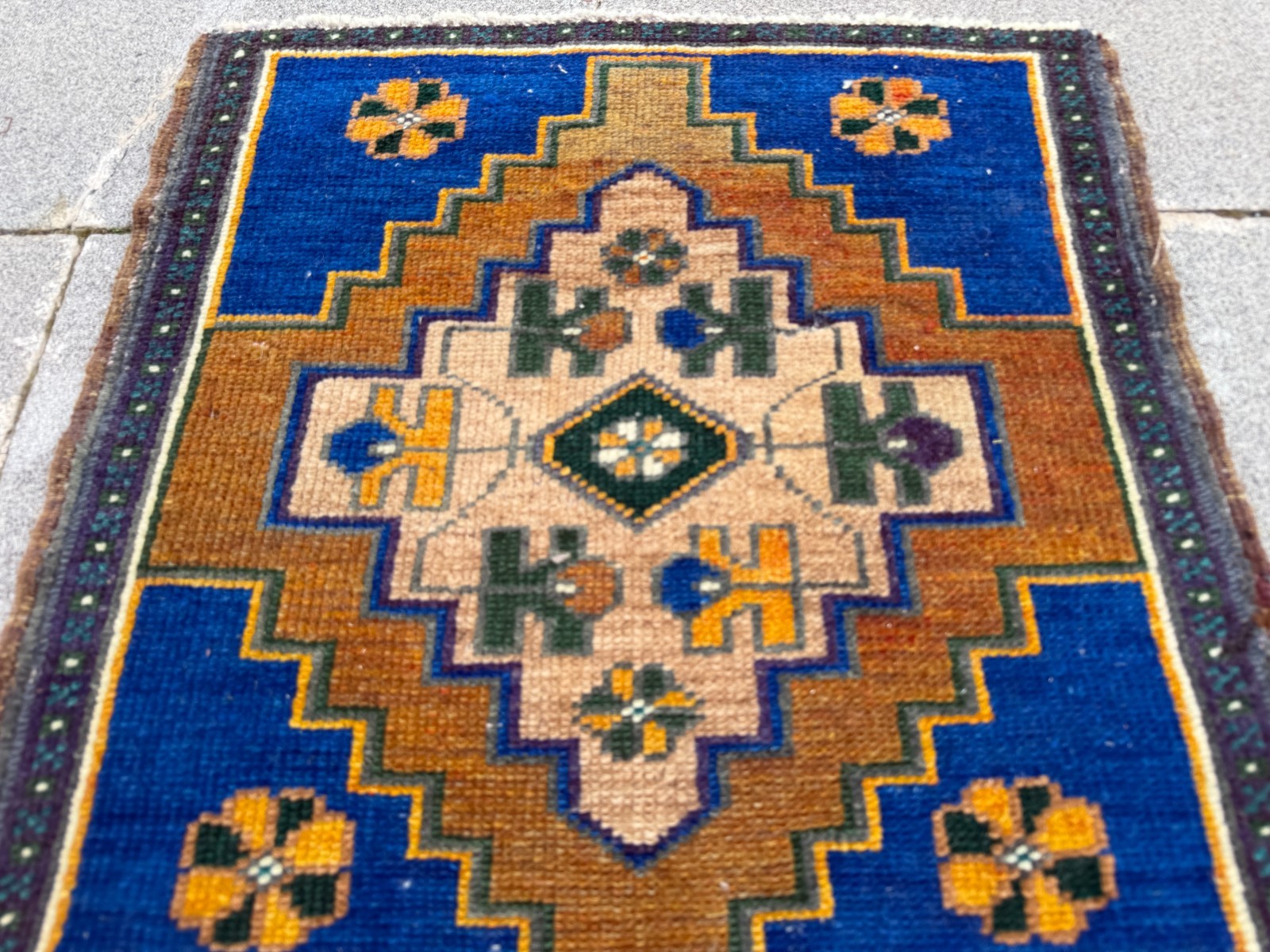 Vintage Oushak Square Rug 1.9×1.9 ft Royal Blue Turkish Boho Accent Rug