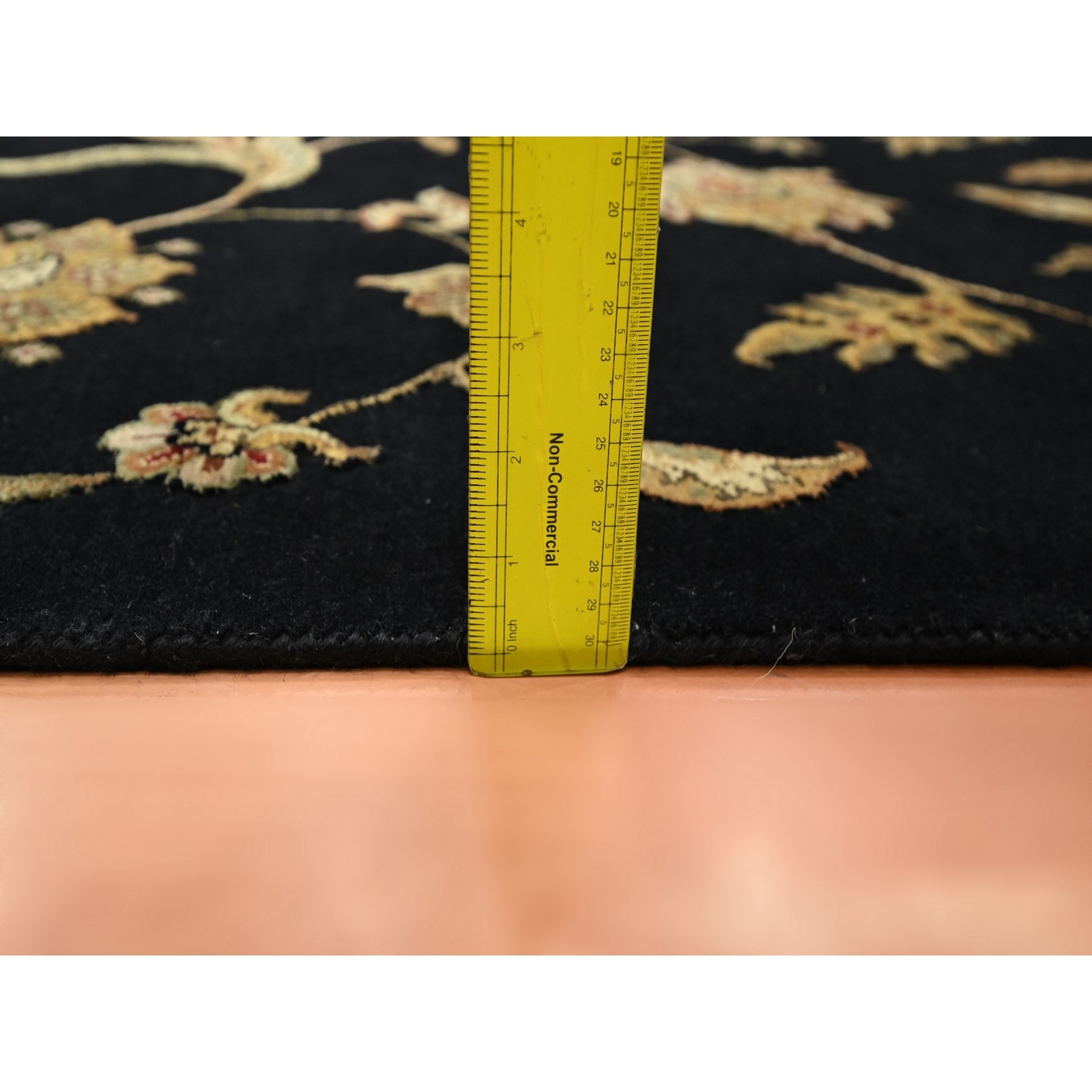4’1″x6’1″ Black Wool and Silk Botanical Design Hand Knotted Oriental Rug R75608