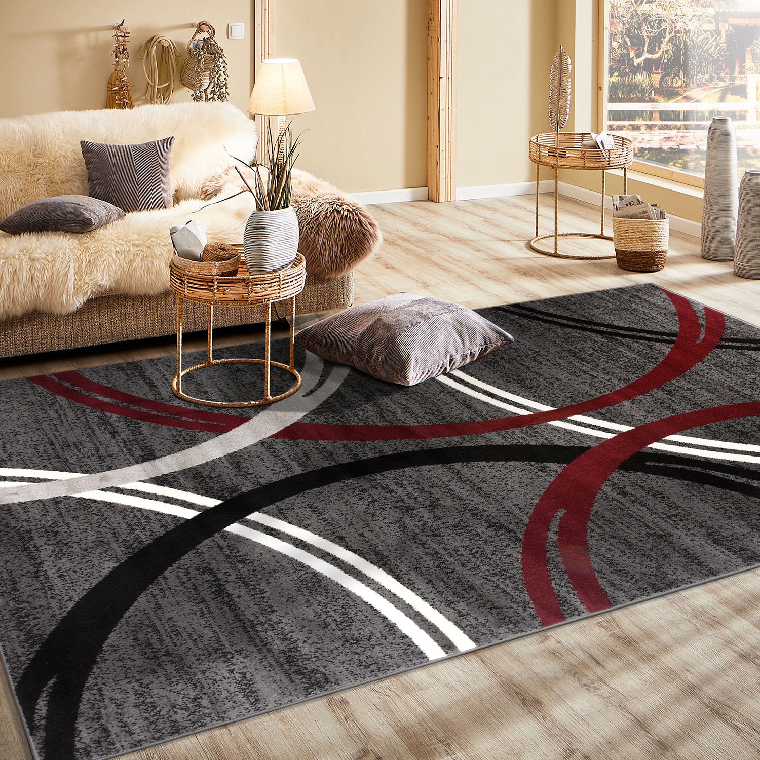 Rugshop Area Rugs for Living Room 8×10 Modern Abstract Circles Design Jute Rugs