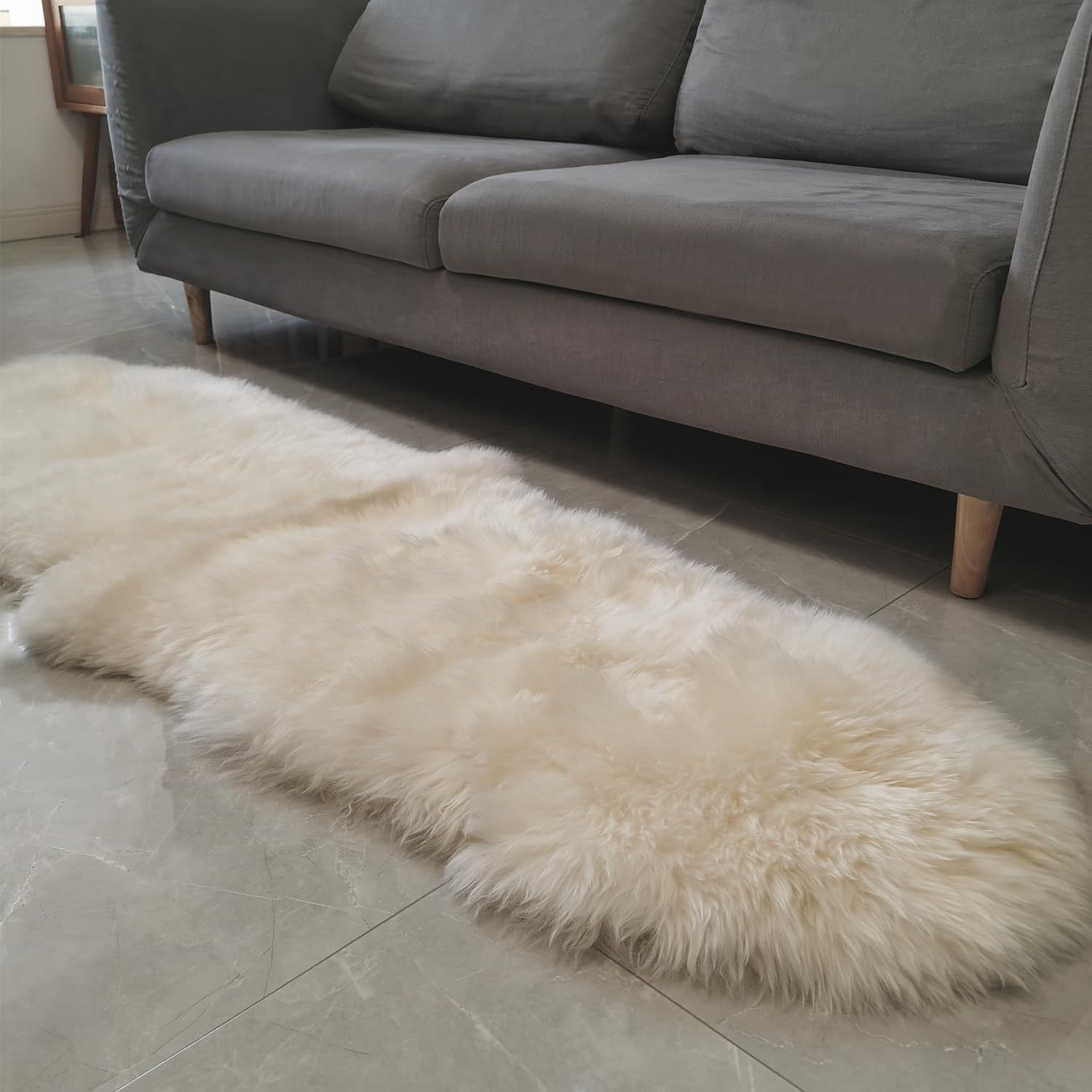 Genuine Australian Sheepskin Rug, Real Lambskin Area Rug, 2X6 Ft Double Pelt, Na