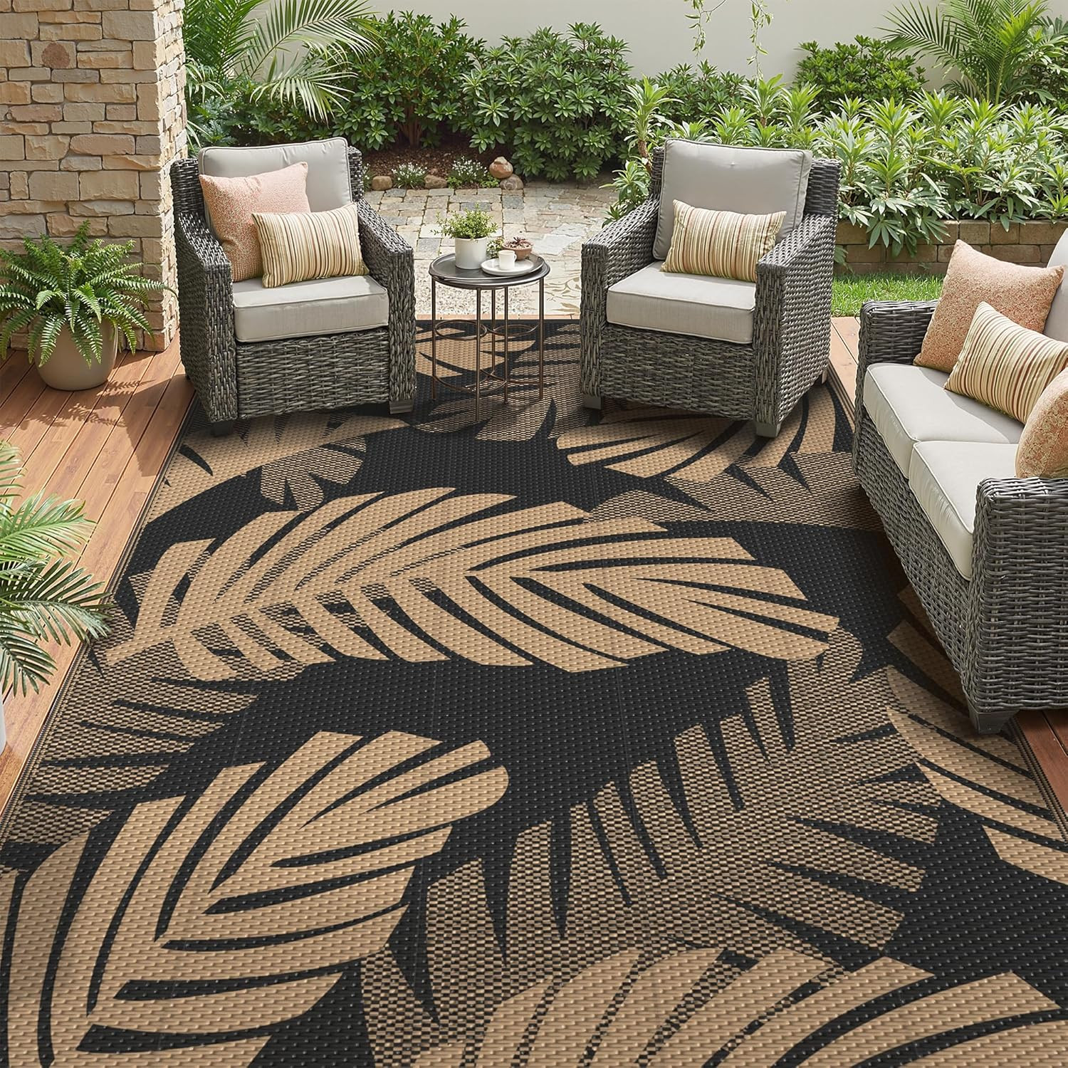 Waterproof Outdoor Rug 5′ X 8′ for Patio Decor, Reversible Plastic Straw Area Ru