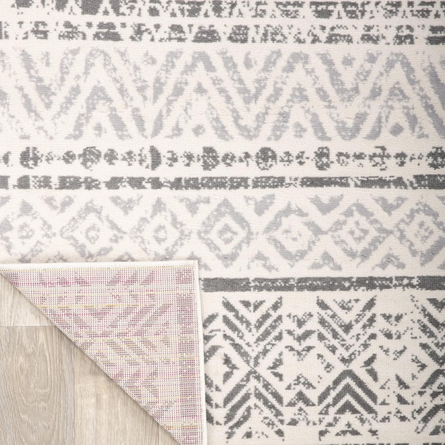 Geometric Boho Runner Rug – Gray Tribal Pattern, Perfect for Hallway, Entrywa…