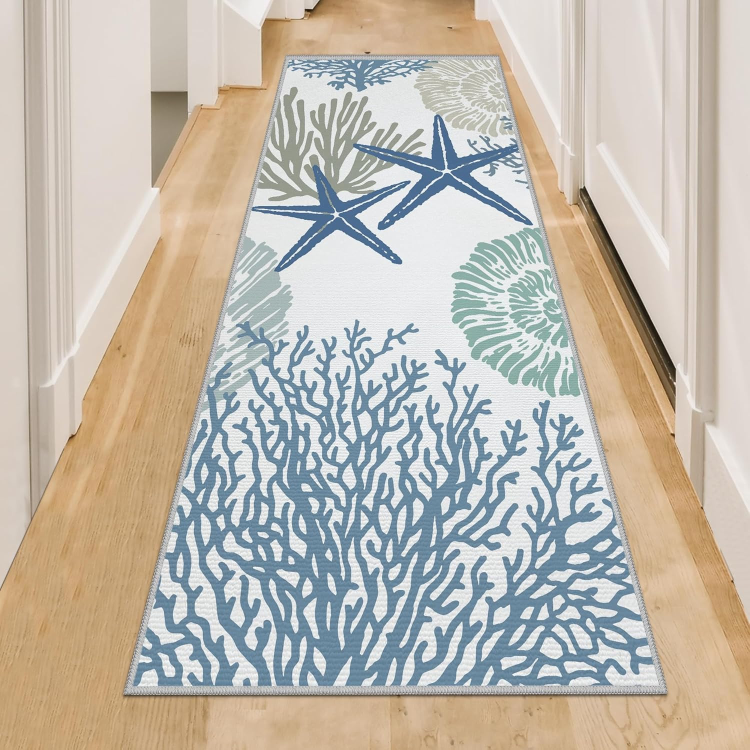 Coastal Runner Rug 2X6 Nautical Kitchen Hallway Rugs Beach Themed Non-Slip Indoo
