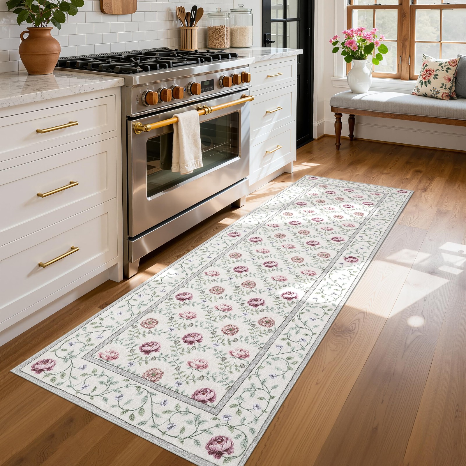 Runner Rug for Hallways 2×6 Kitchen Rugs, Non Slip Washable Vintage Floral Ru…