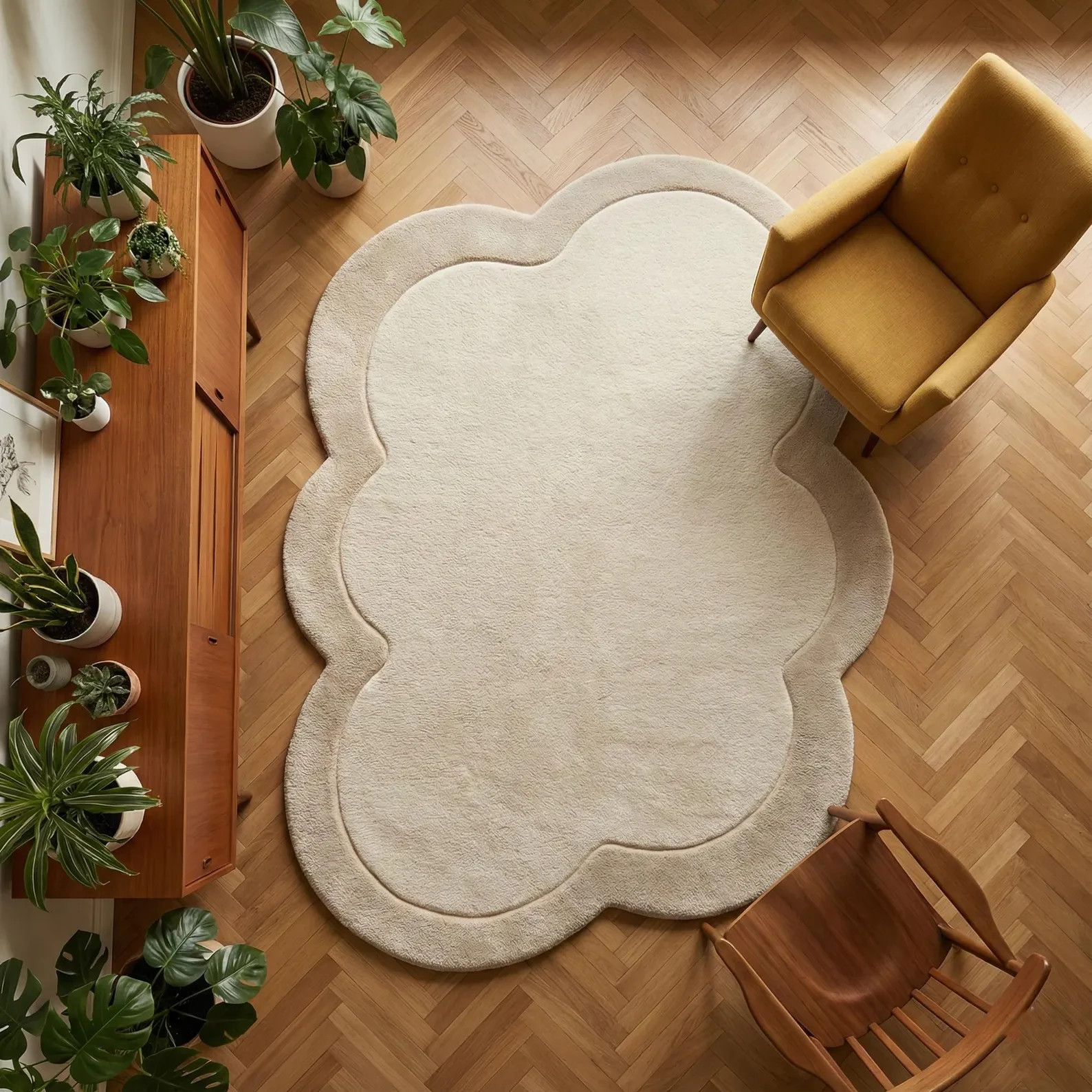 Cloud Shaped Cream Rug – Modern Scandinavian Plush Carpet custom size available