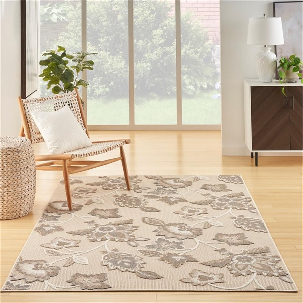 Pemberly Row 63×89″ Farmhouse Fabric Outdoor Rug in Beige Finish