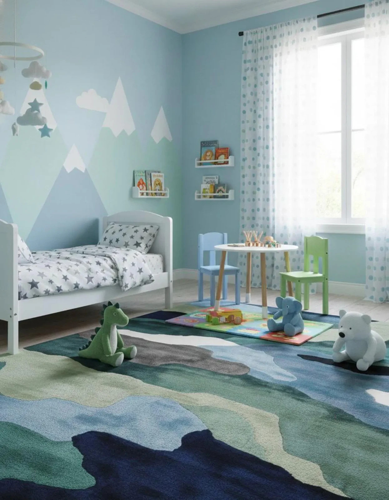 Modern Abstract Blue & Green Hand-Tufted Wool Area Rug – Contemporary Organic