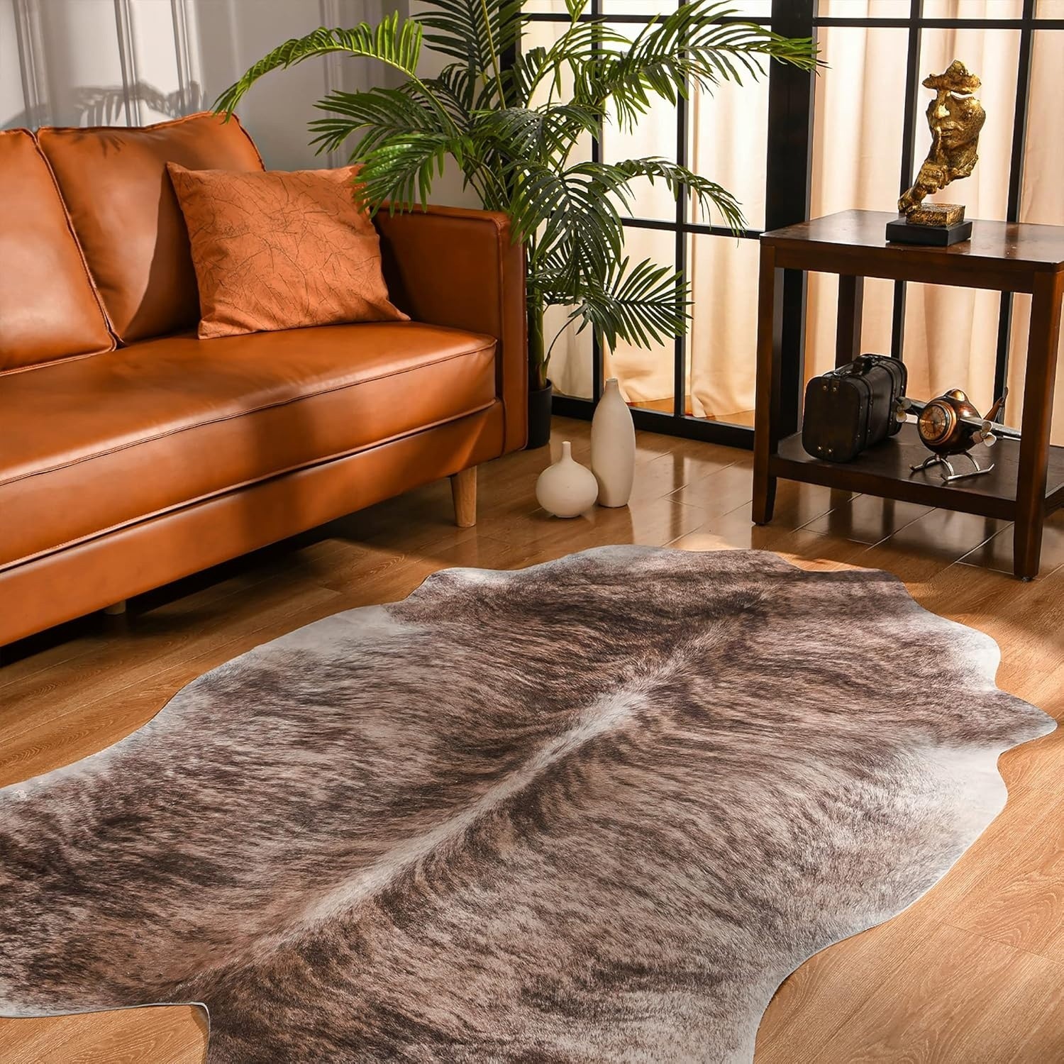 Cowhide Rugs, Faux Cowhide Thickened Elastic For Living Room Bedroom 4’7″ x 5’2″