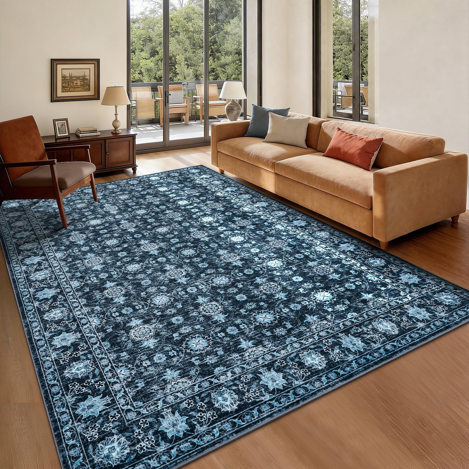 Vintage Floral Green 9×12 in Washable Area Rug Non Slip Living Bedroom Nursery