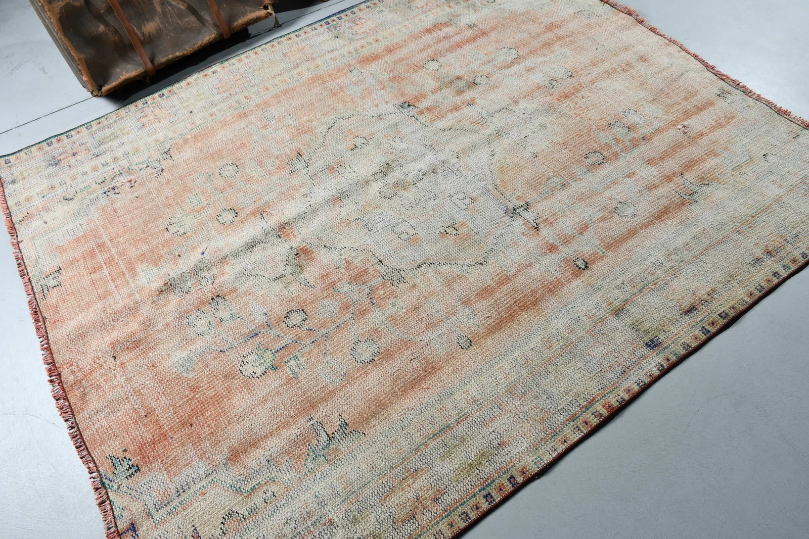 Turkish Area Rug 5,8×6,8 ft, Red Blue Oriental Rug Wool