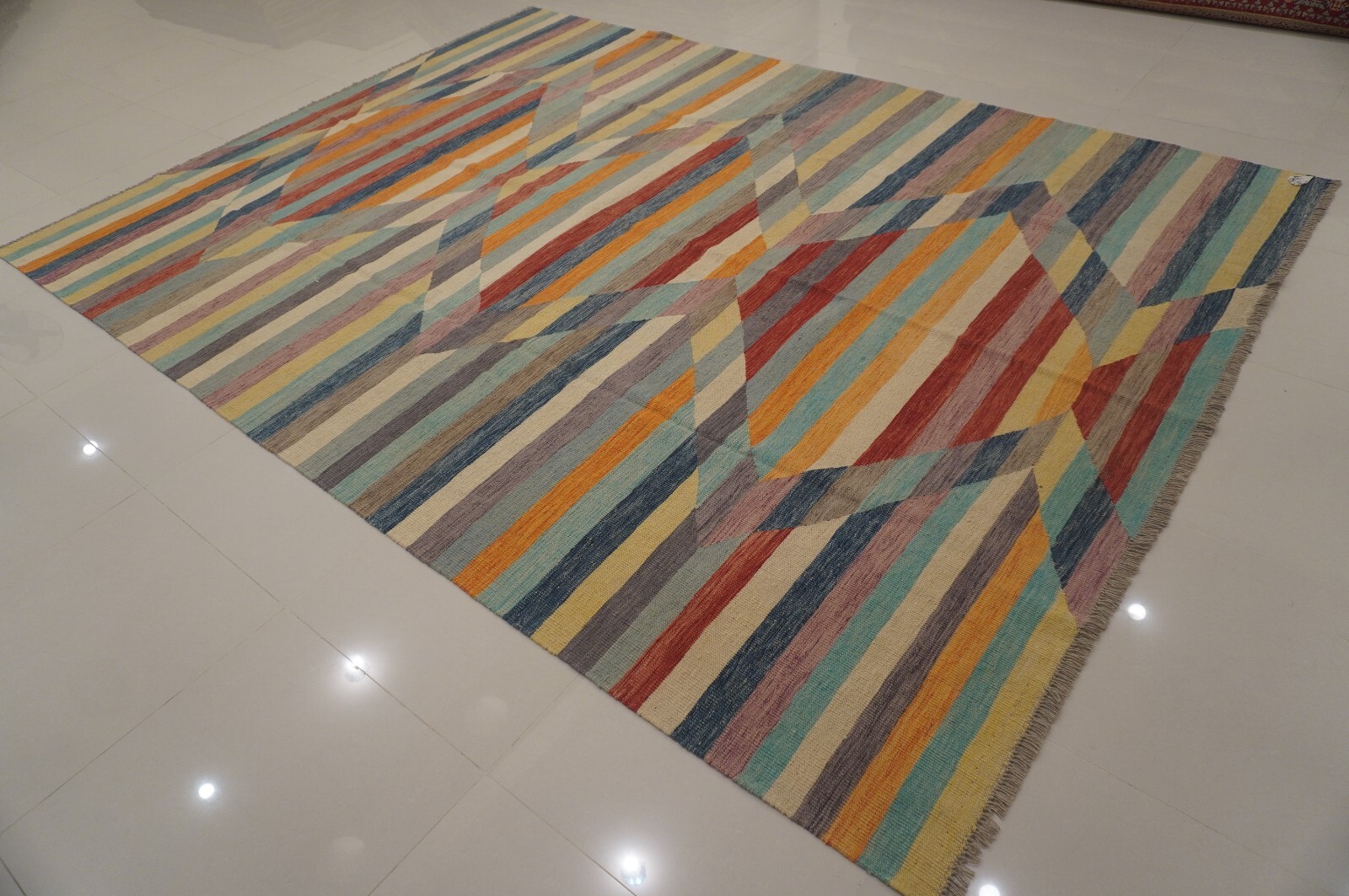 8’4×11’5 Afghan Multicolor Hand woven Modern Abstract Wool Kilim Area Rug