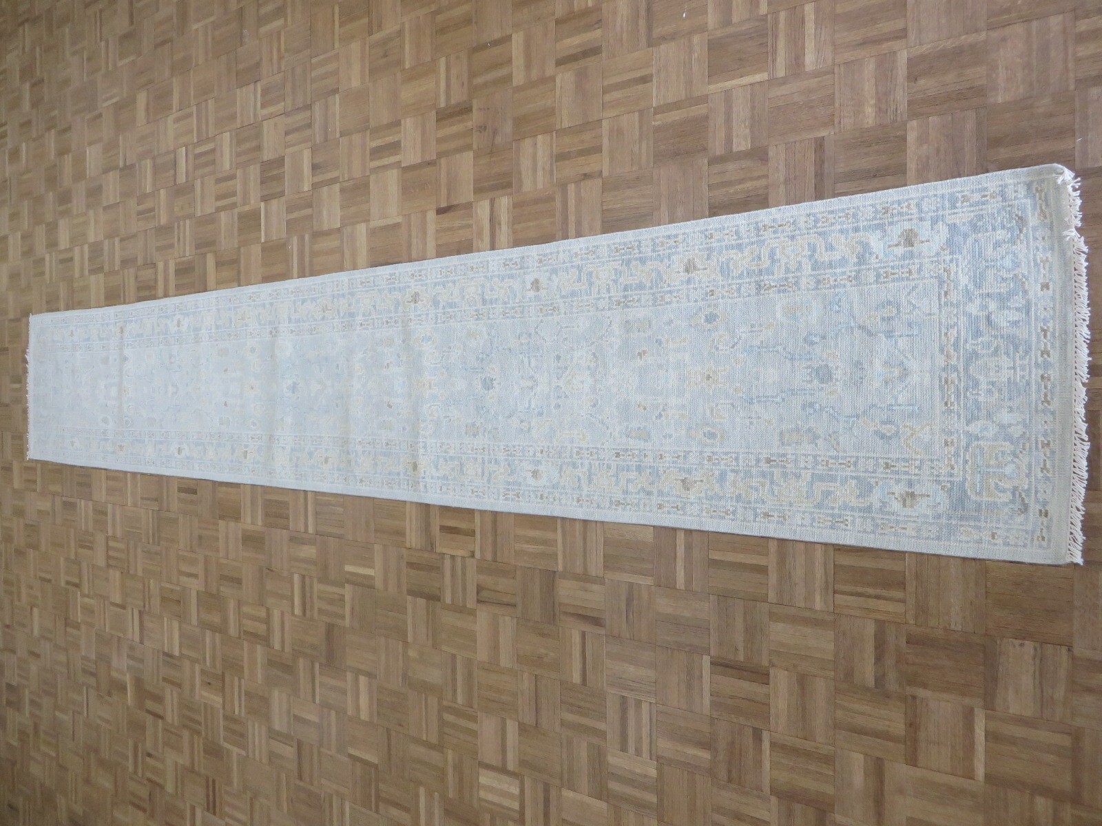 2’6 x 15’1 Runner Hand Knotted Gray Modern Oushak Oriental Rug G15884