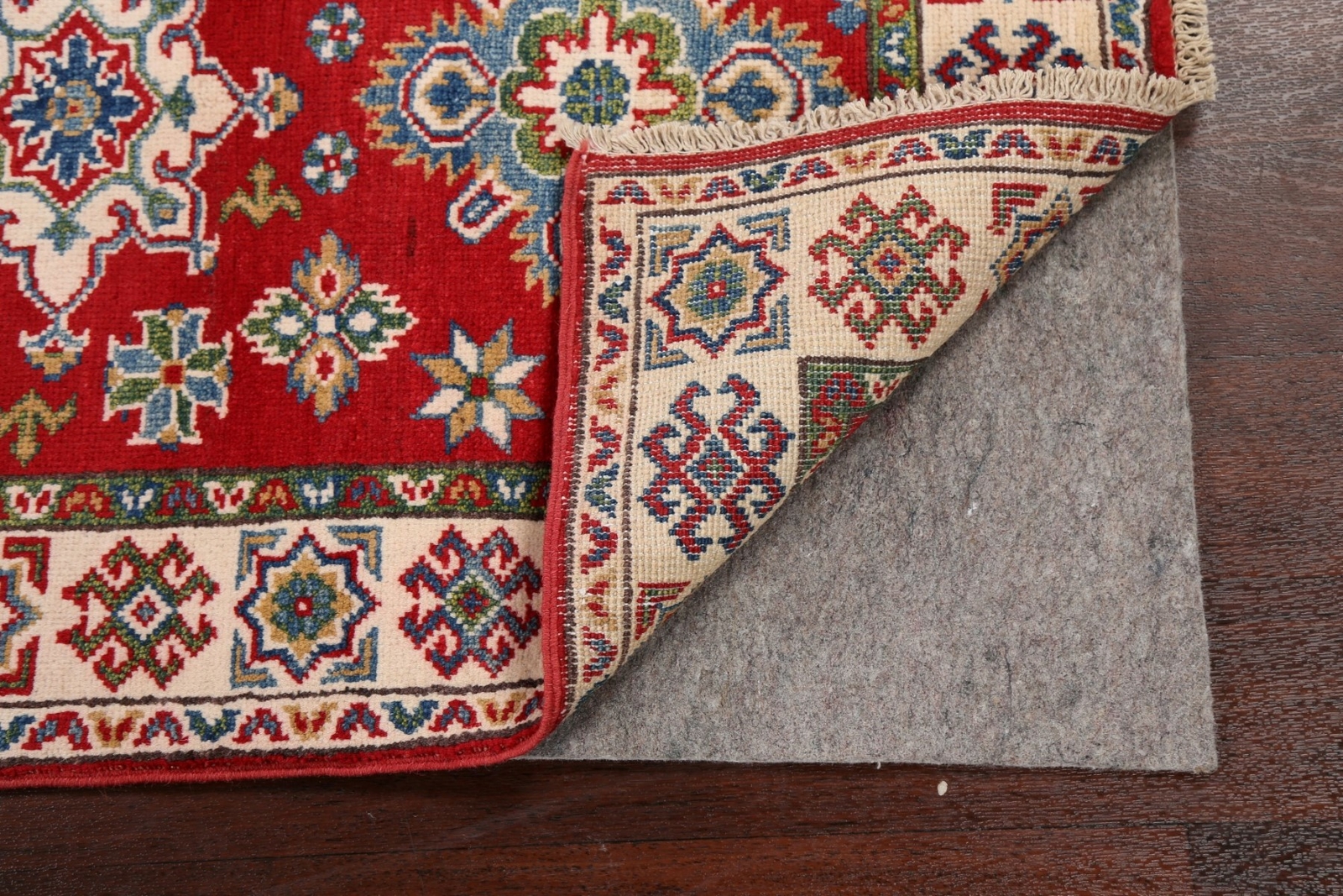 Geometric Red/Ivory Super Kazak 6 ft. Wool Runner Rug Hand-Knotted 6′ 4″ x 2′ 7″