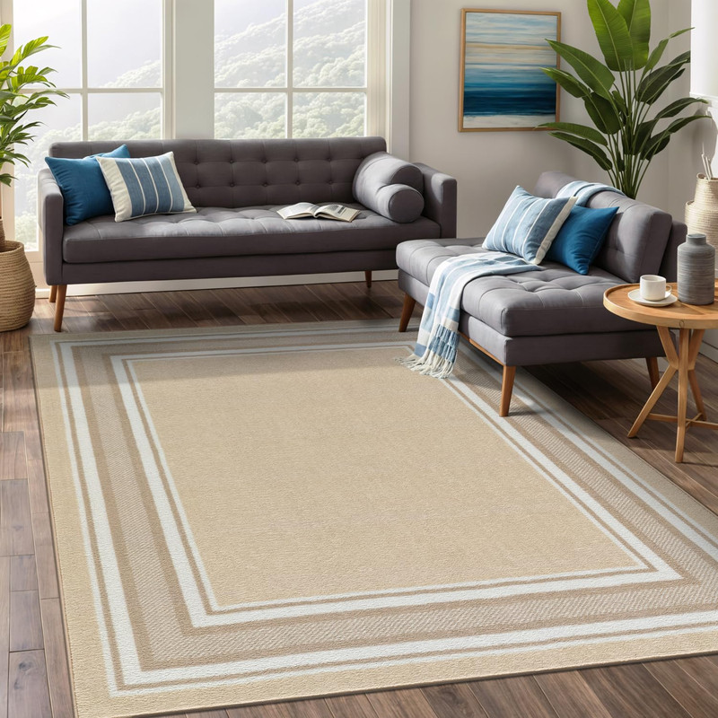 Beverly Rug Non Slip Area Rugs 5X7 Modern Bordered Non Skid Rubber Backing Soft