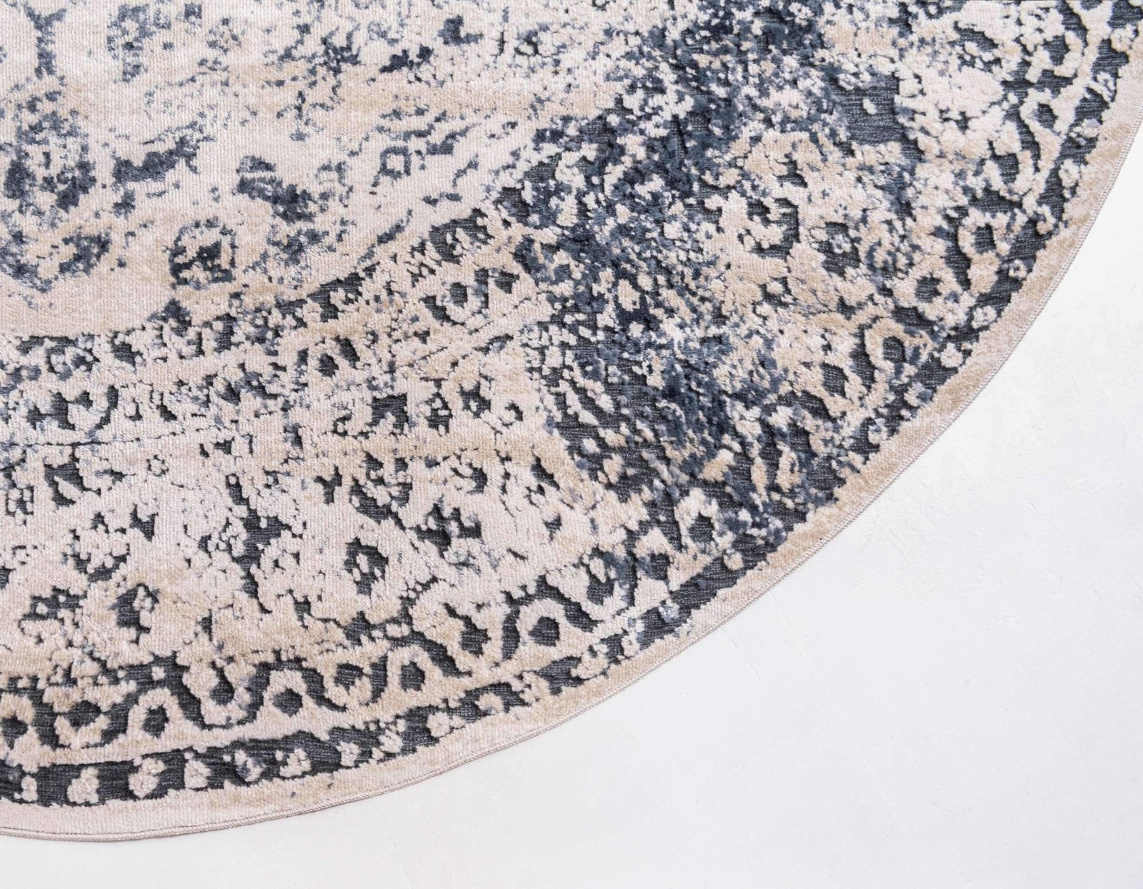 Unique Loom Chateau Collection Area Rug – 8 Round Dark Blue/ Beige
