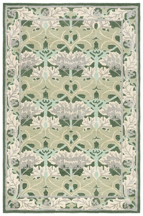 Arts & Crafts William Morris Style Hand-Hooked Wool Green Area Rug FREE SHIPPING