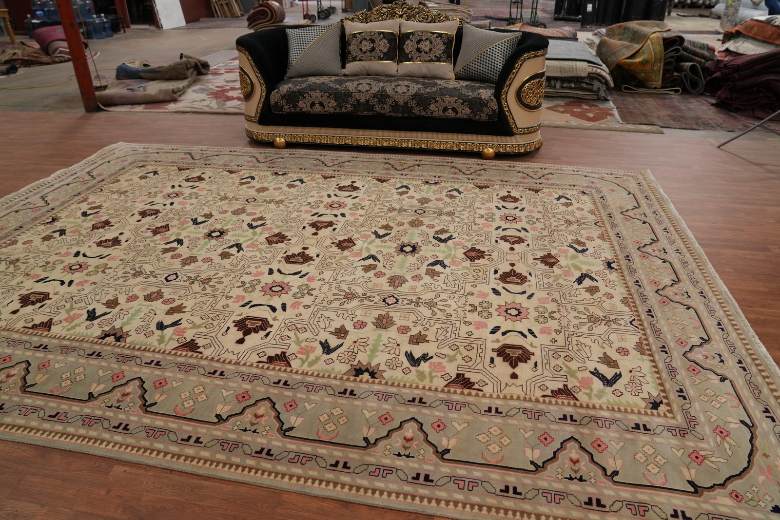 Handmade Traditional Beige Wool Carpet Vegetable Dye Art Deco Large Rug 10×14 Ft
