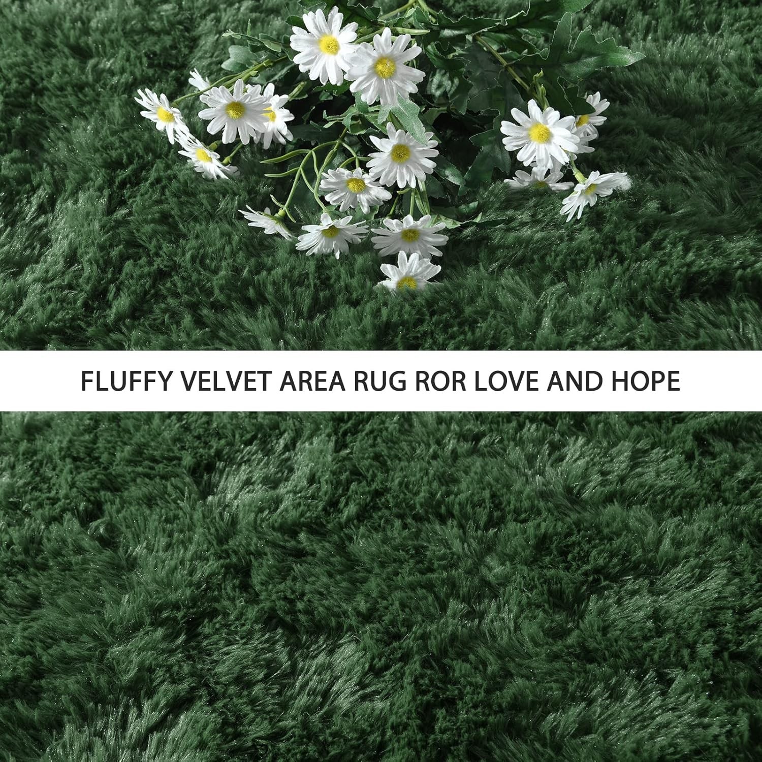Fluffy Deep Green Area Rug for Bedroom Living Room, 4×6 Feet Super Soft Shagg…