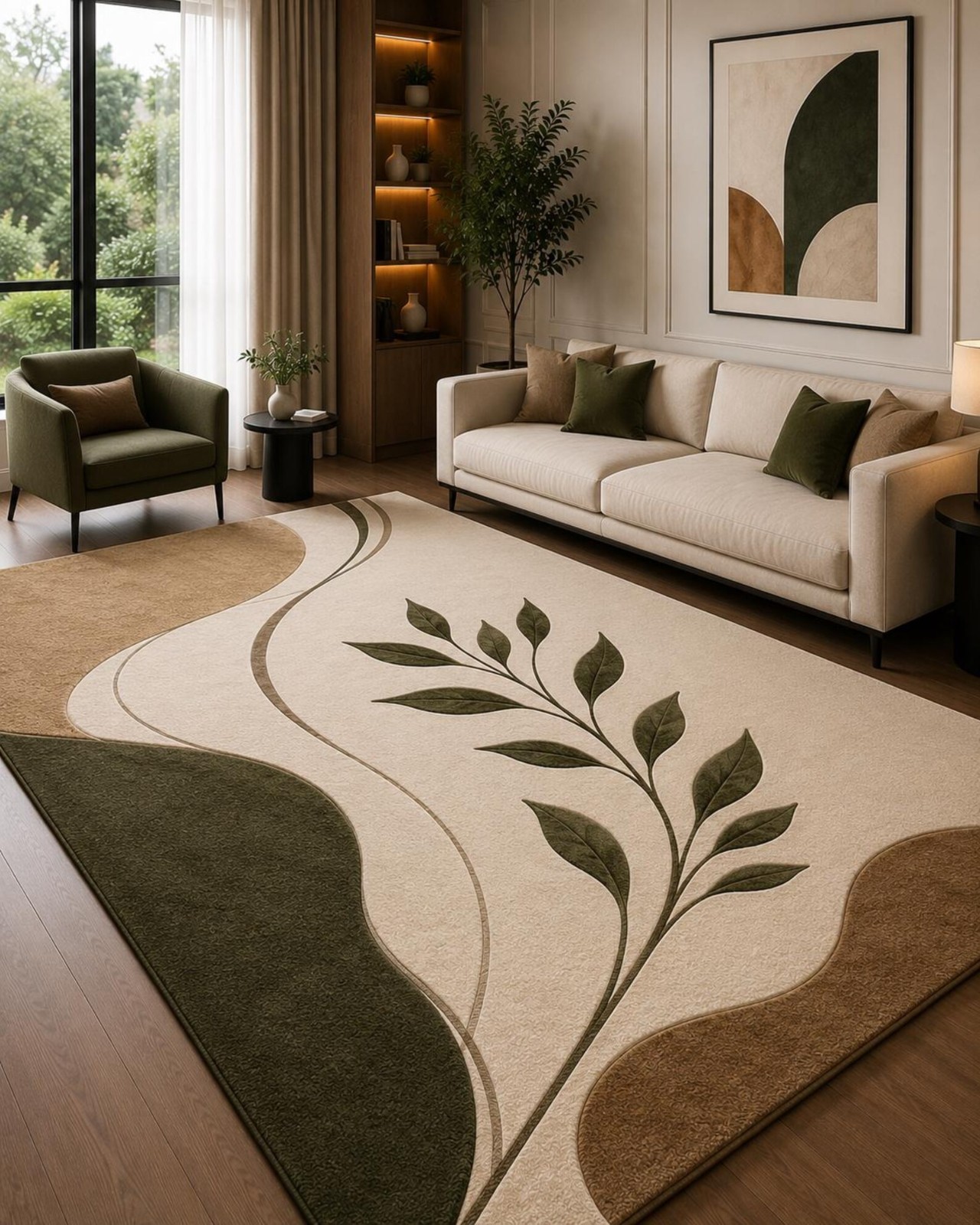 Luxury Hand Tufted premium quality woll Rug, Modern Botanical Leaf Area Rug,