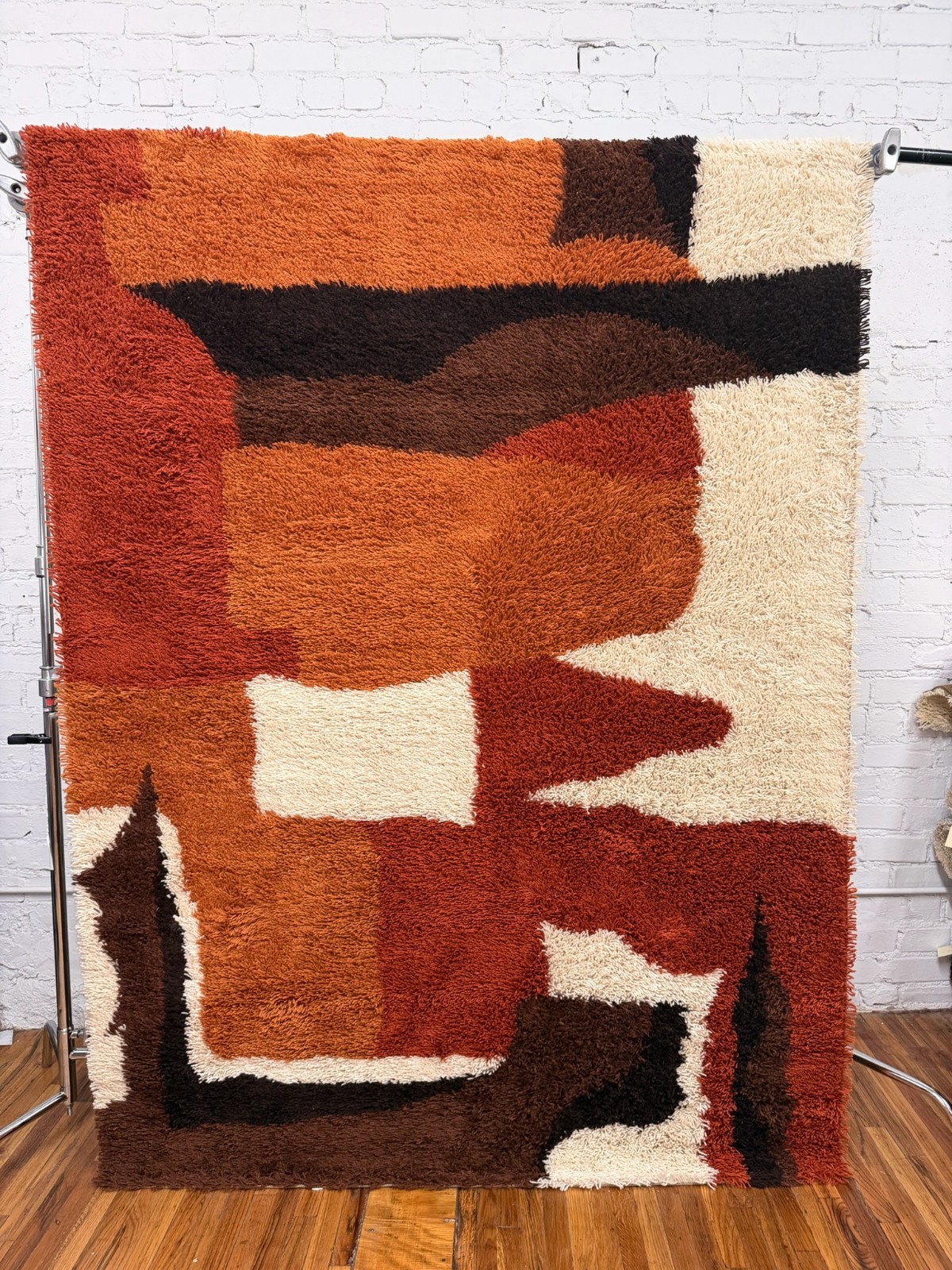 Dania Rya Denmark Orange Shades Geometric UNUSED Rya Rug Modern Mid Century Wool