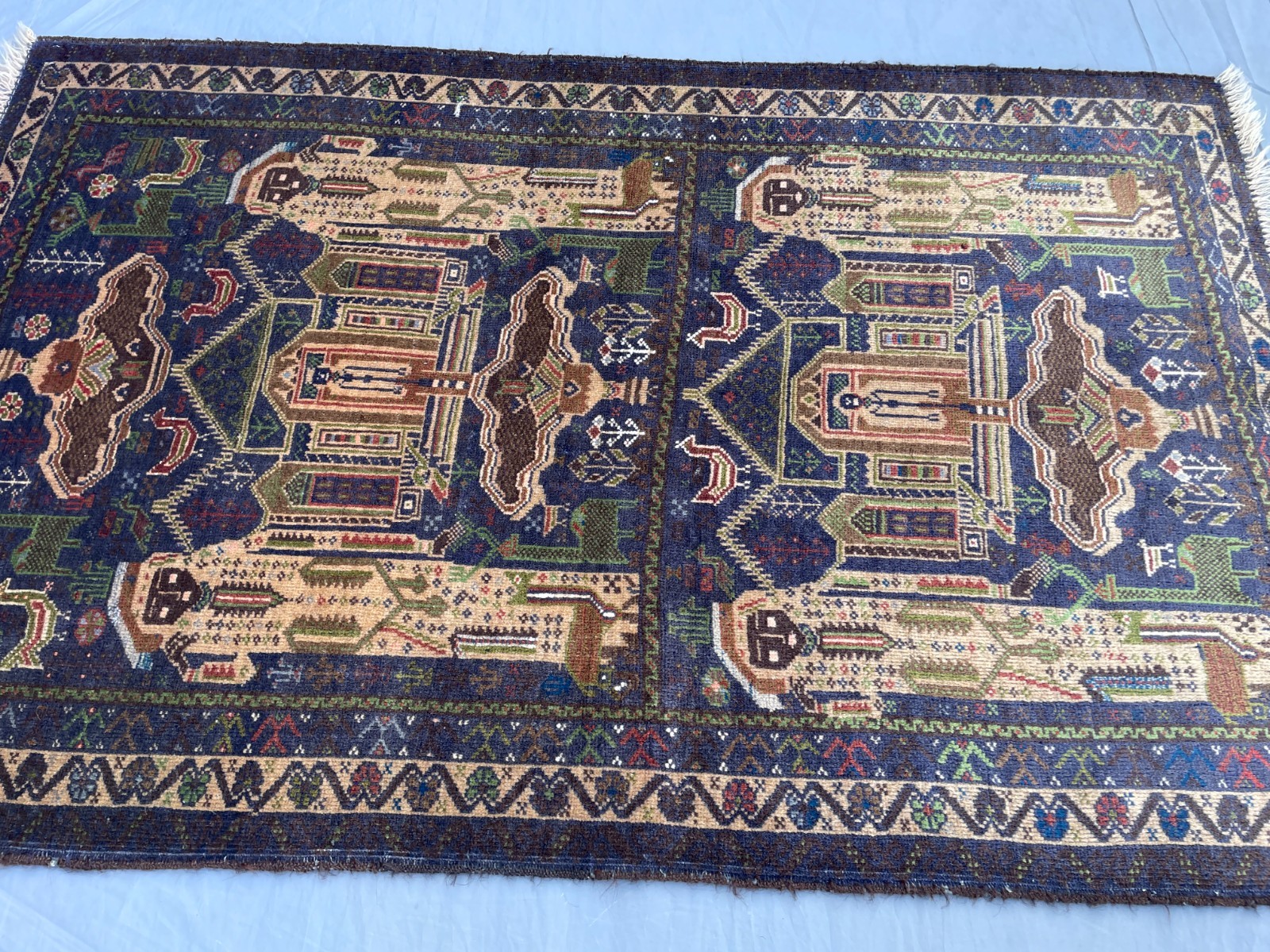 3×4 Pictorial Baluchi Wool Rug with Architectural Scenes Human Figures N Tribal