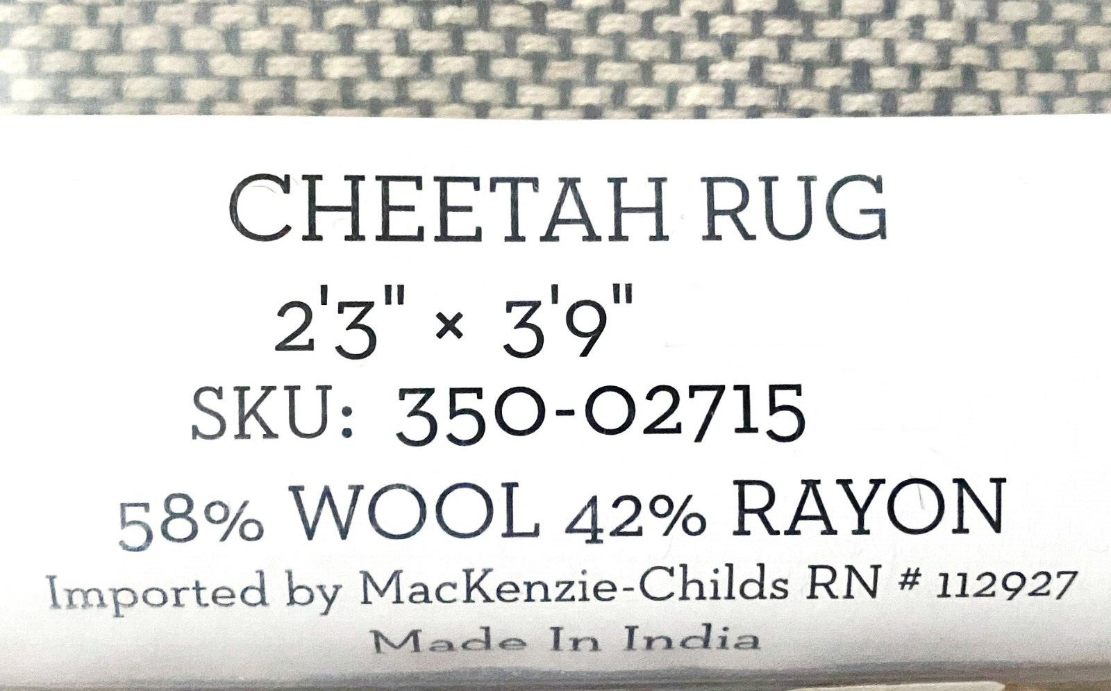 Mackenzie Childs Cheetah Rug 2’3″ x 3’9″ Wool Rayon Brand New 350-02715
