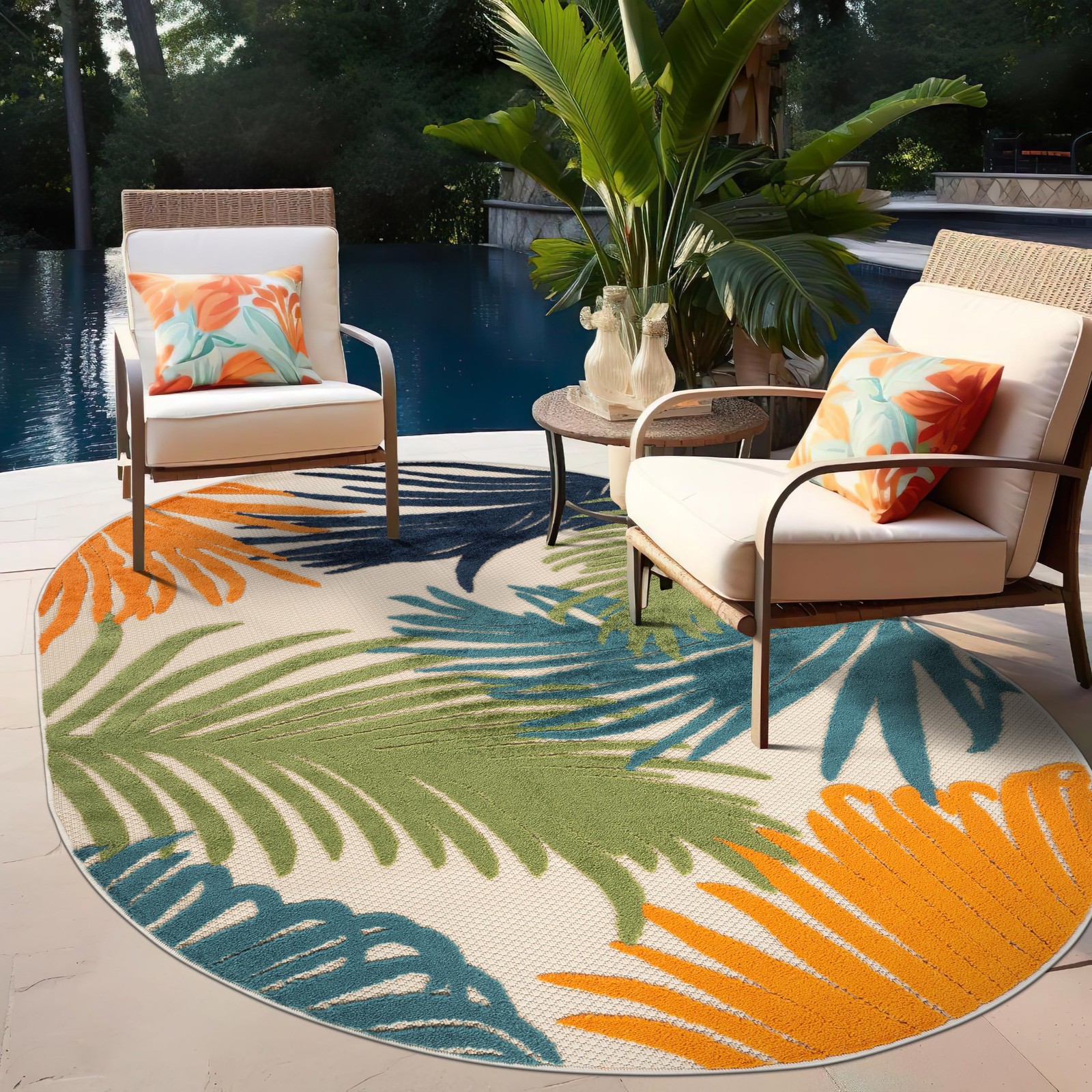 Rugshop Multi Lucca Contemporary Floral Indoor/Outdoor Oval Area Rug Durable …
