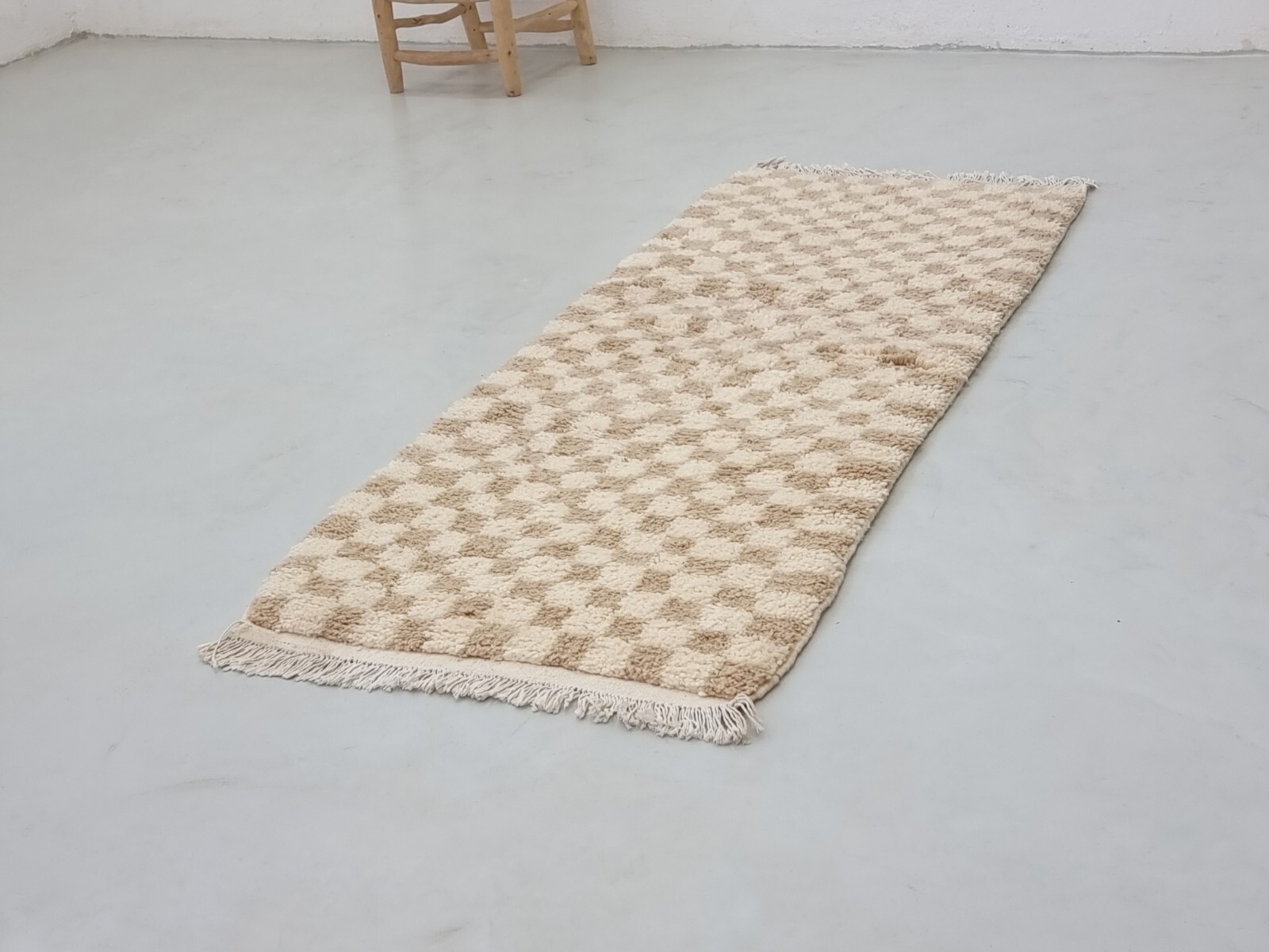 Moroccan Beniouarain Handmade Rug 2’3×6’1 Berber Checkered Brown Wool tribal Rug