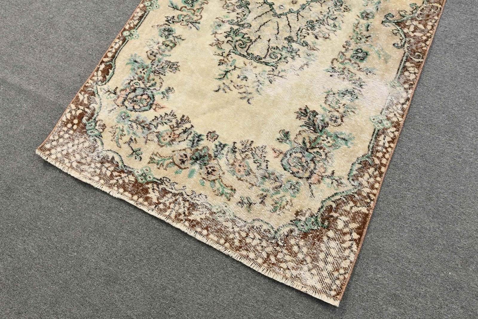 3,7×6,7 ft Rug, Turkish Vintage Rug, Brown Green Patchwork Rug