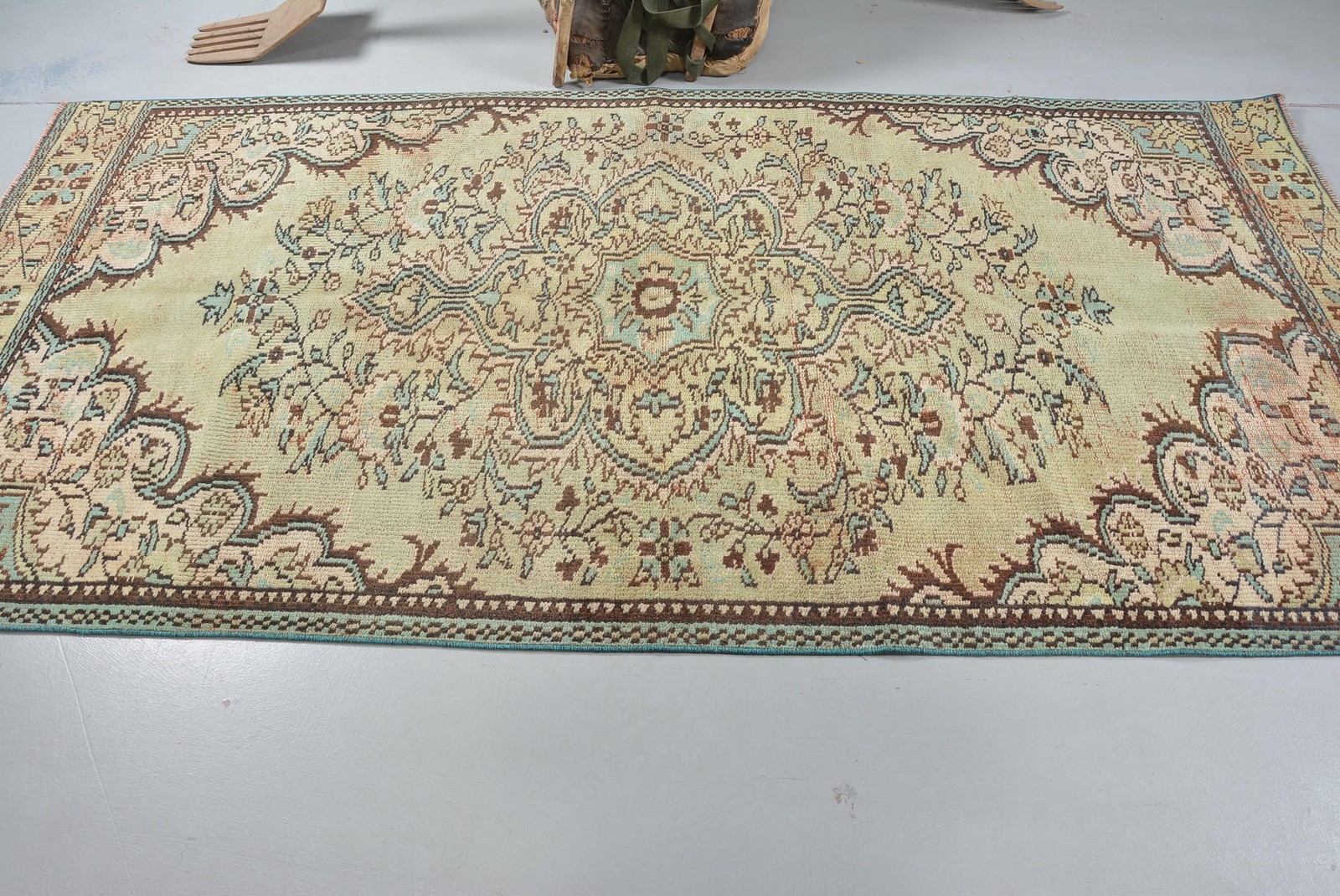 4,4×9 ft Turkish Area Rug, Vintage Brown Oriental Rug