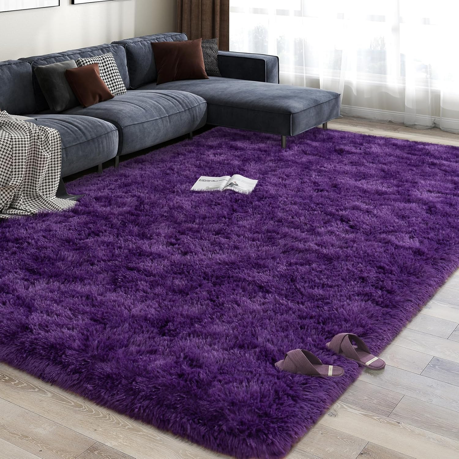 8X10 Large Area Rugs for Living Room, Ultra Soft Purple Big Shag Rug for Bedroom