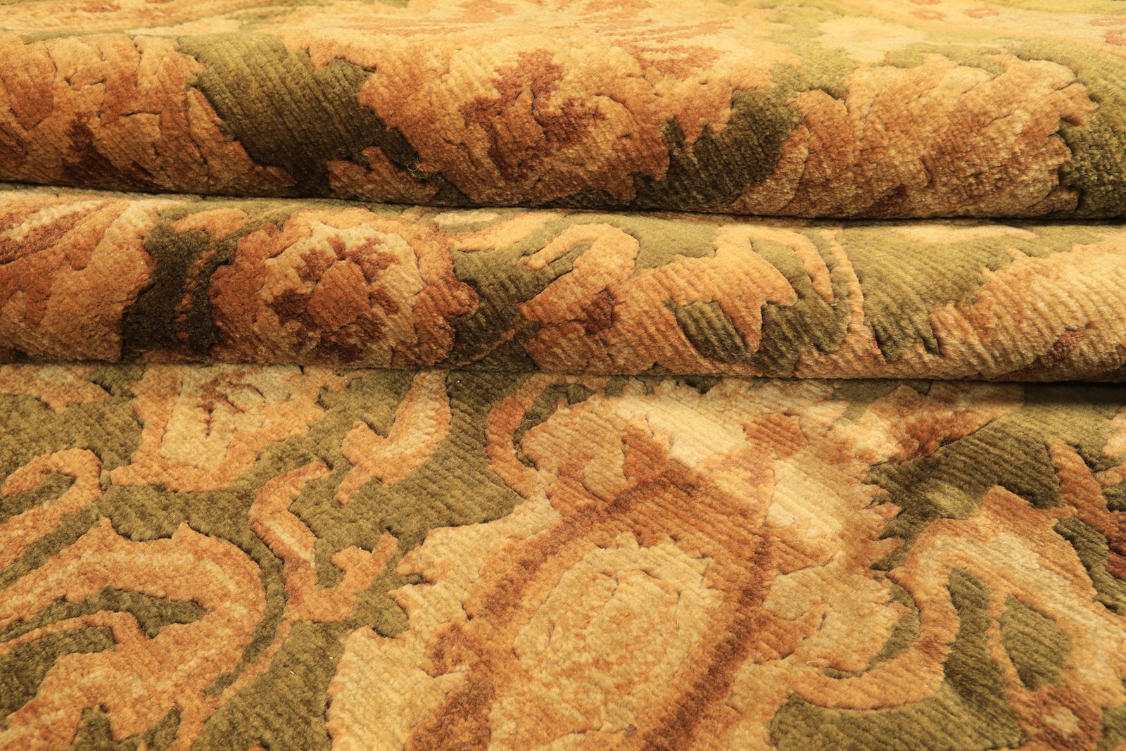 9’2″x12 Hand Knotted Wool Green Gold Agra Traditional Silky Sheen Gold Wash Rug