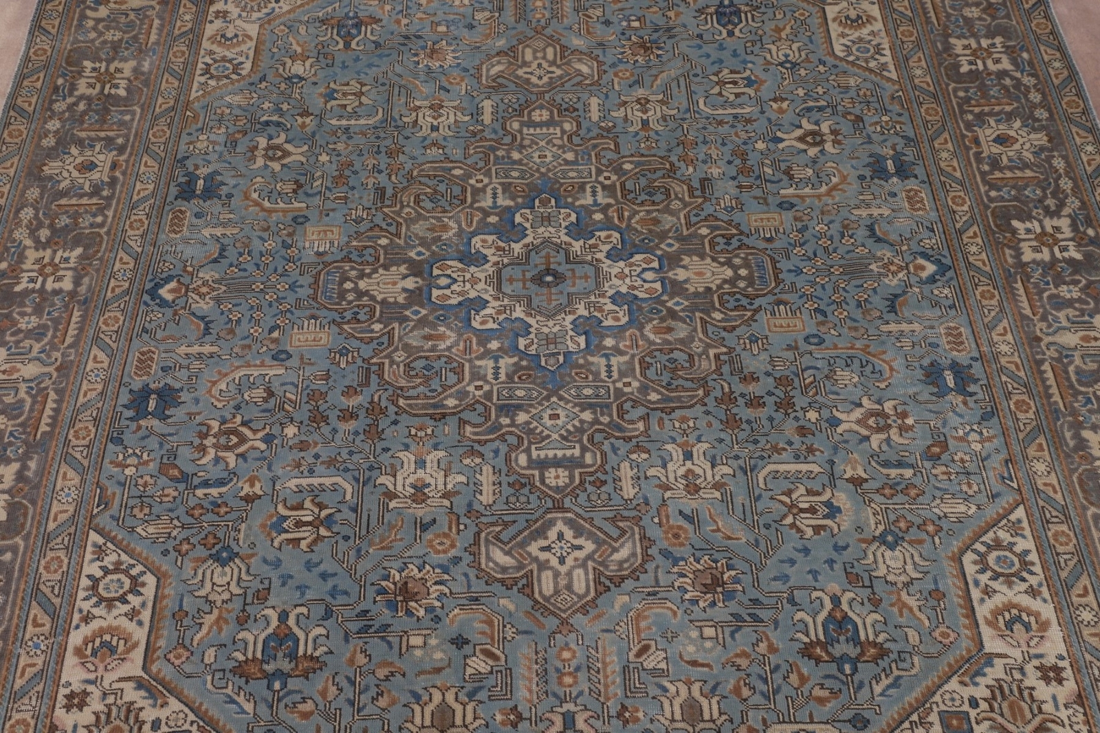 Blue Overdyed Geometric Wool Traditional Living Room Rug 9×13 Handmade Carpet