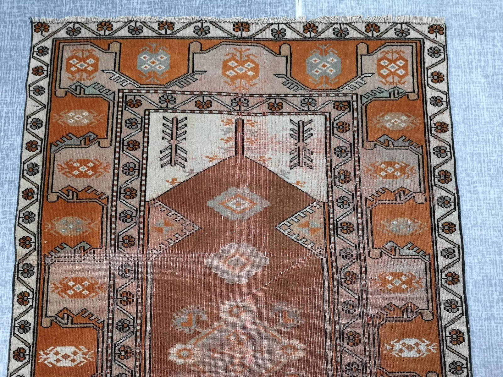 Orange Turkish Oushak Rug, Vintage Wool Bohemian Rug, 3.7 x 5.8 ft