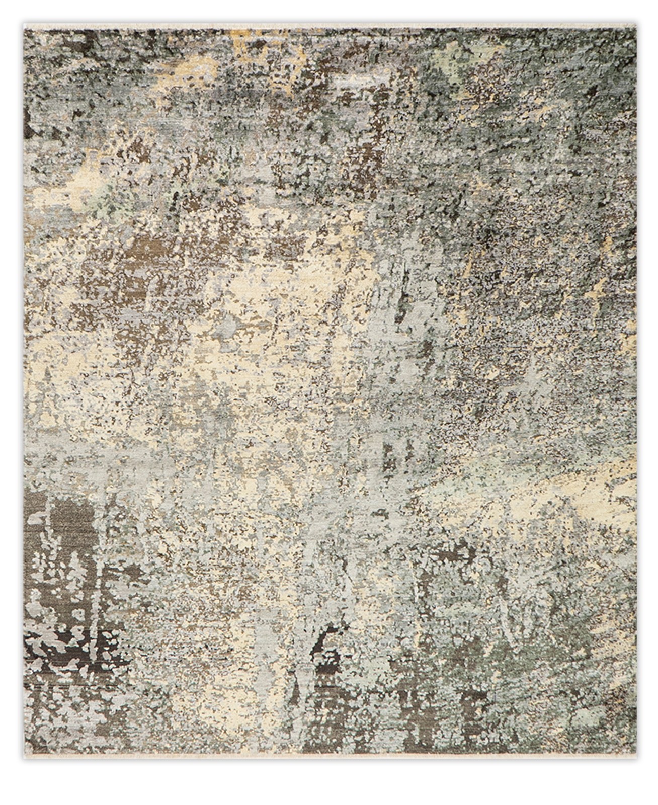 8×10 Hand Knotted Silk Rug Gray Ivory Rug Abstract Contemporary Bedroom Rug