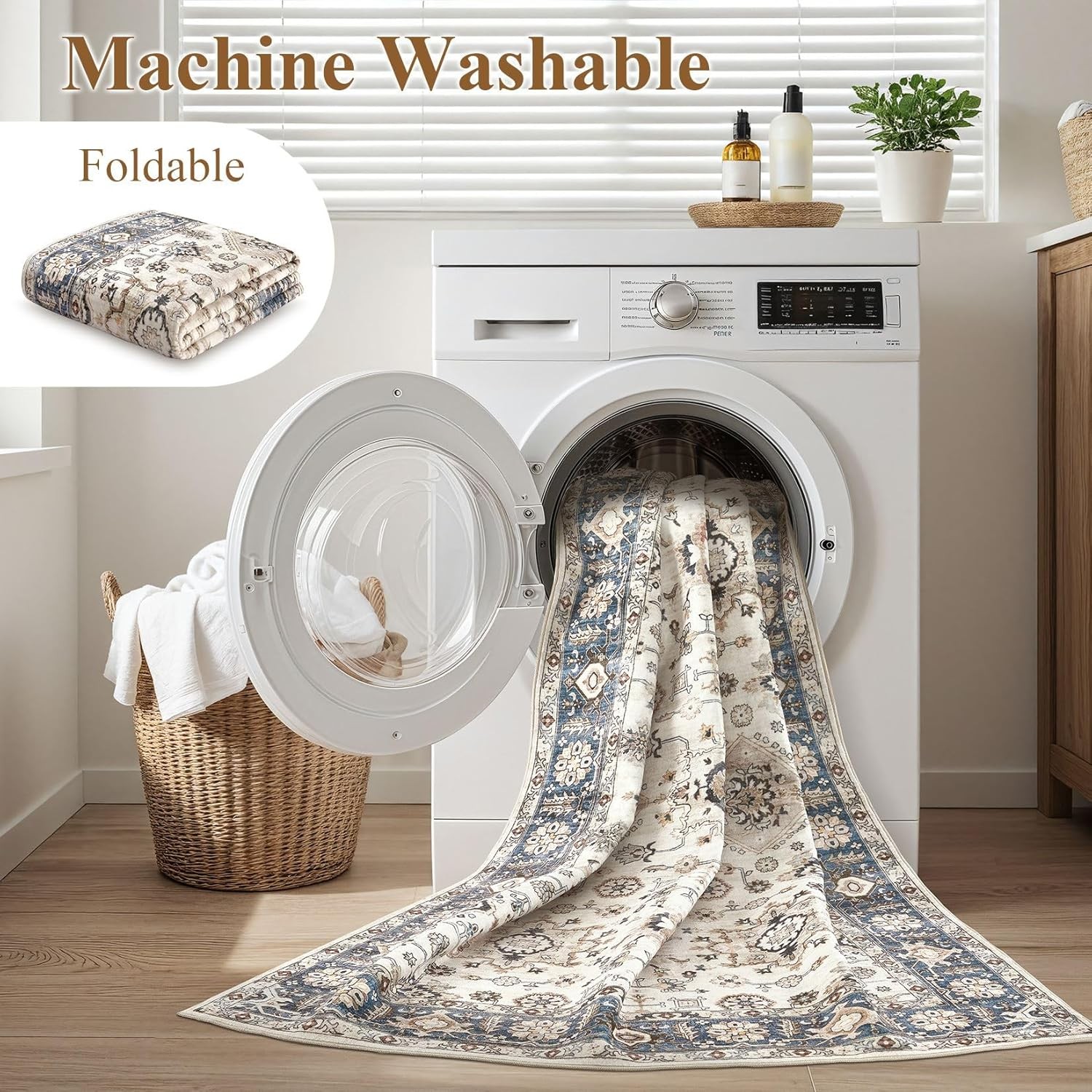 Area Rugs for Living Room: 5X7 Washable Rug Vintage Pattern Large Non-Slip Stain