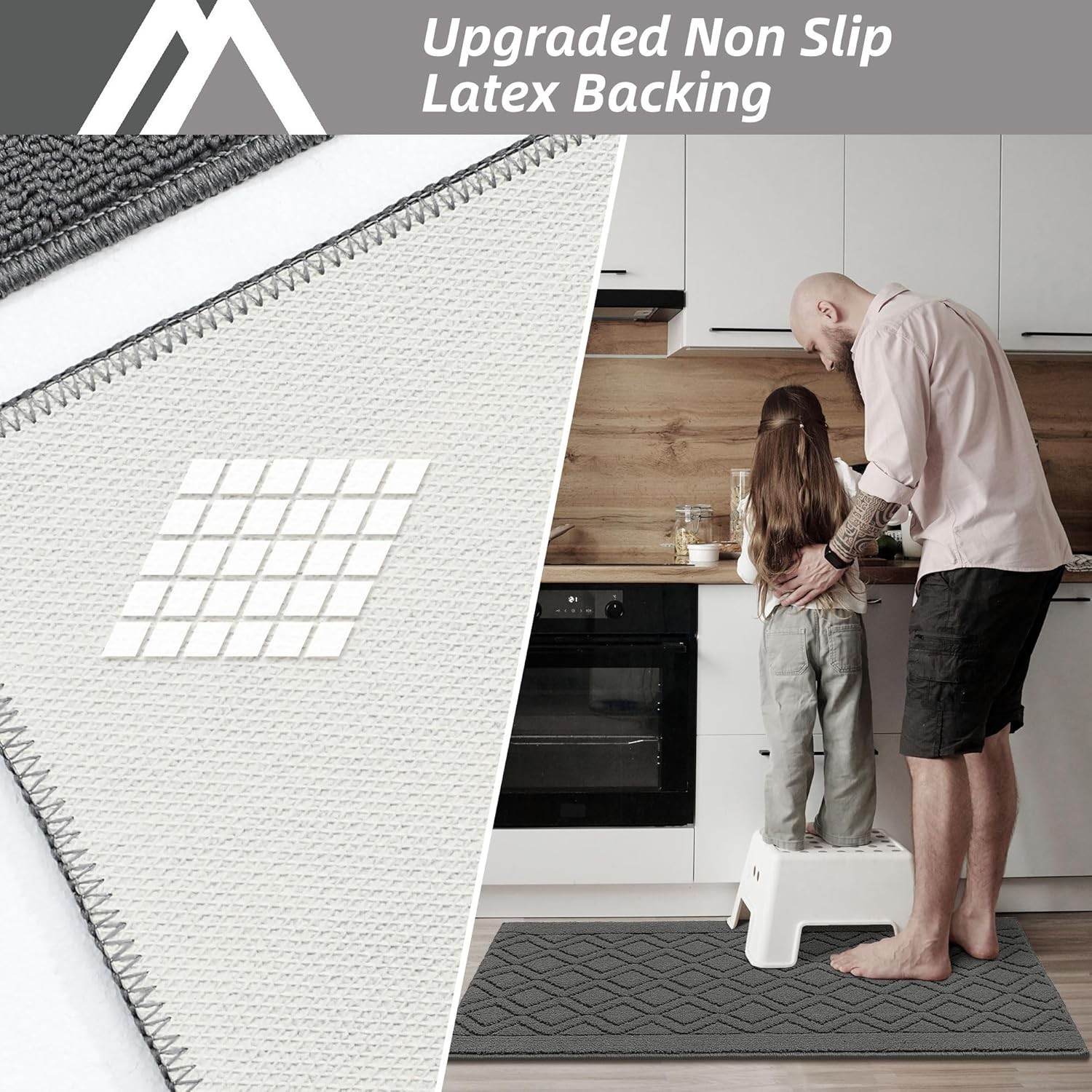 2PC Kitchen Runner Rugs Set – Absorbent Washable Mats for Stylish Safety, Grey