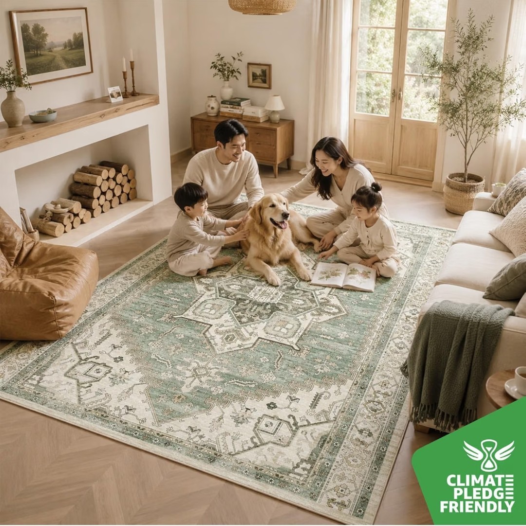 4×6 Washable Vintage Floral Area Rug Soft Low Pile Non-Slip Boho Carpet