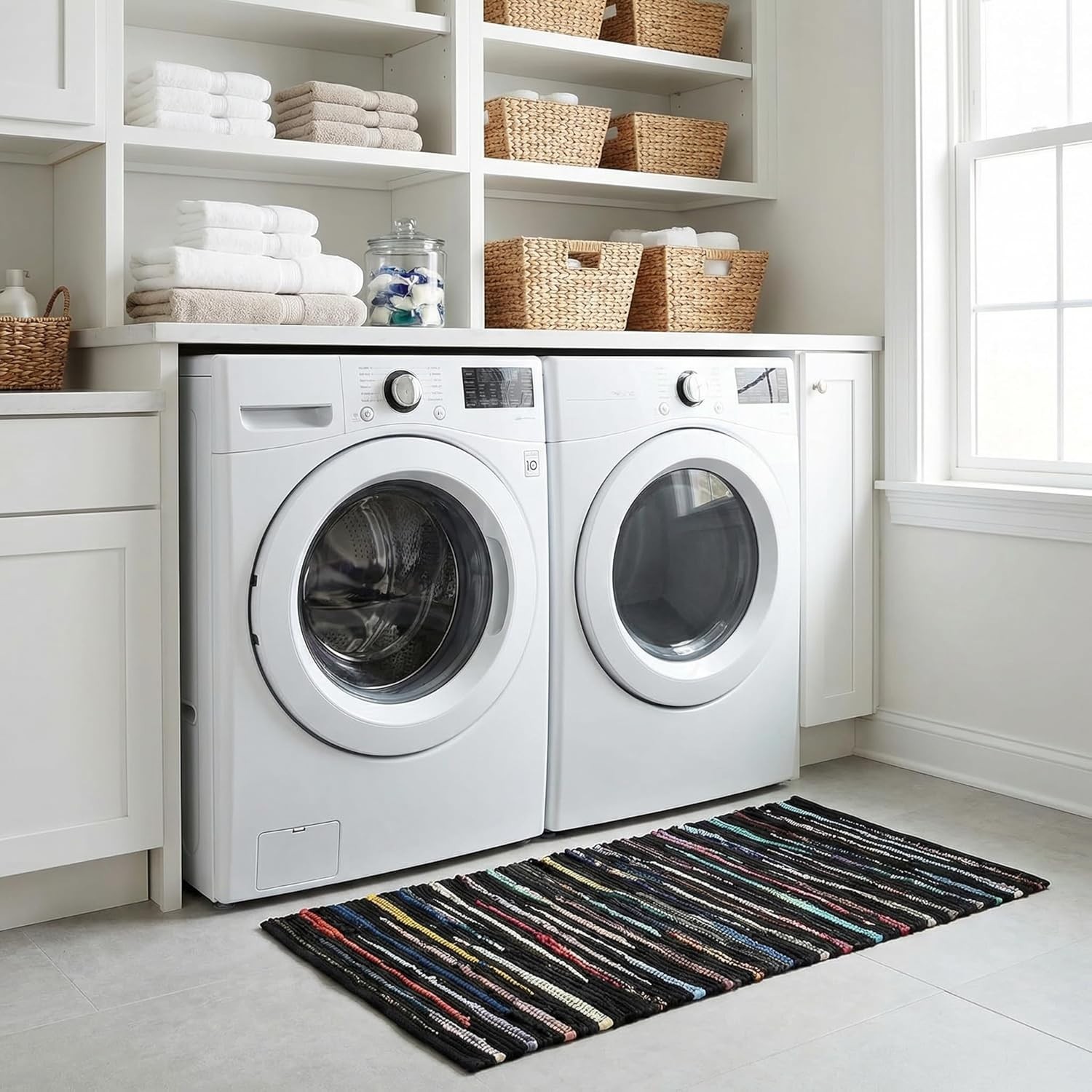 Cotton Hand Woven Area Rug 2×3 Feet – Dark Multi Accent for Farmhouse Charm